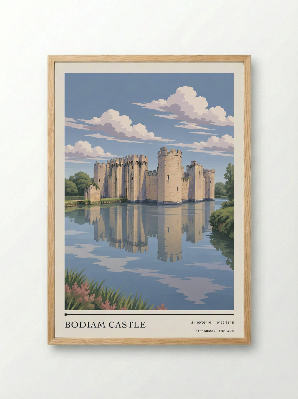 Bodiam Castle, East Sussex | Travel Poster - Framed Print Wood