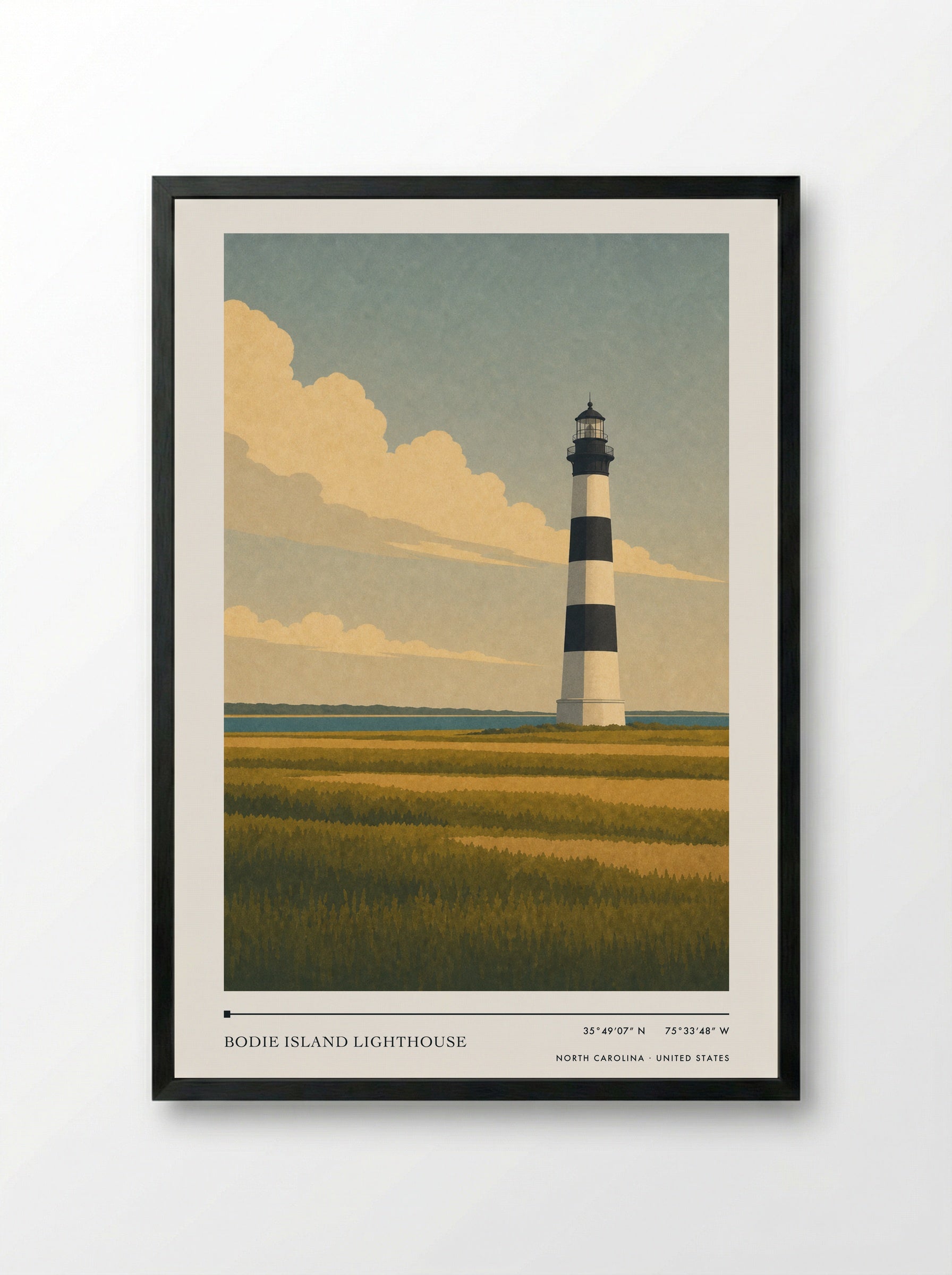 Bodie Island Lighthouse Travel Poster Artwork - Framed Print Black