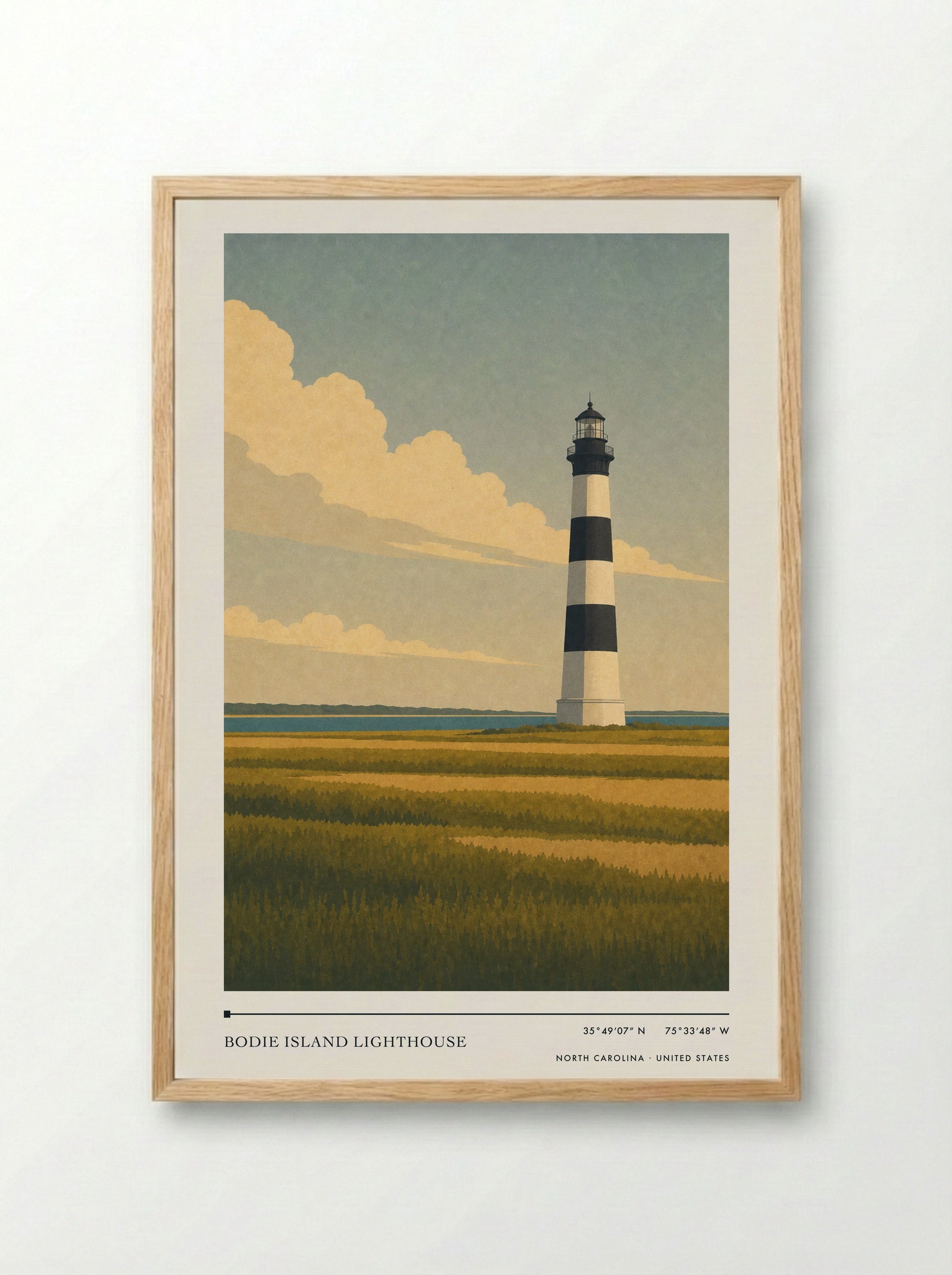 Bodie Island Lighthouse Travel Poster Artwork - Framed Print Wood