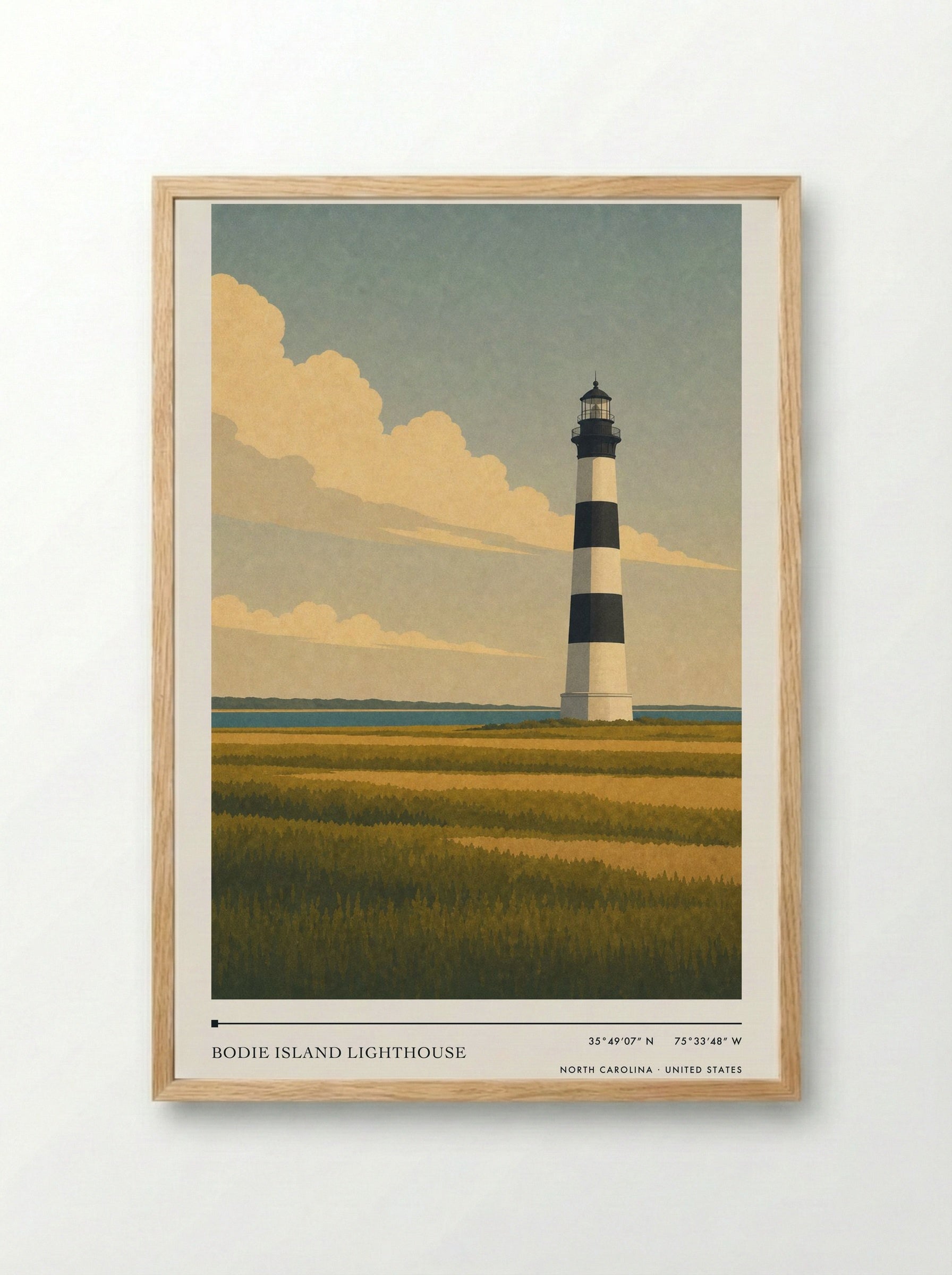 Bodie Island Lighthouse Travel Poster Artwork - Framed Print Wood