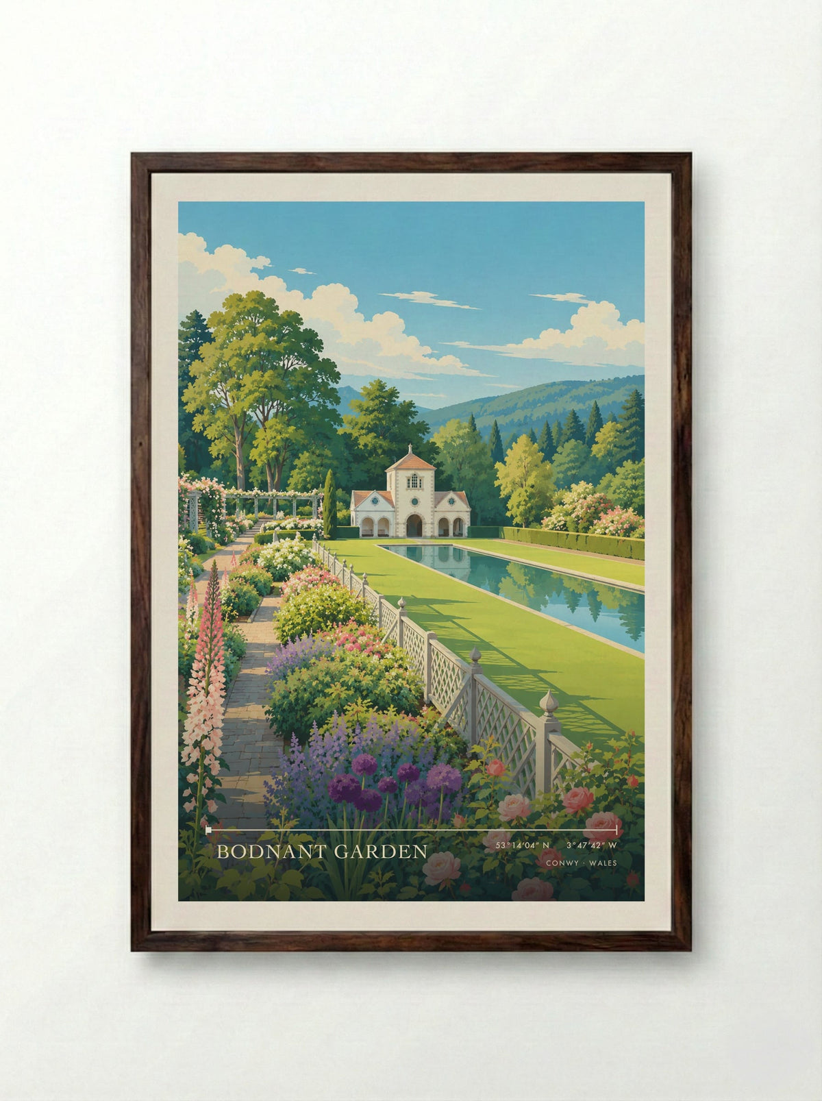 Bodnant Garden, Conwy | Travel Poster - Framed Print Dark Wood