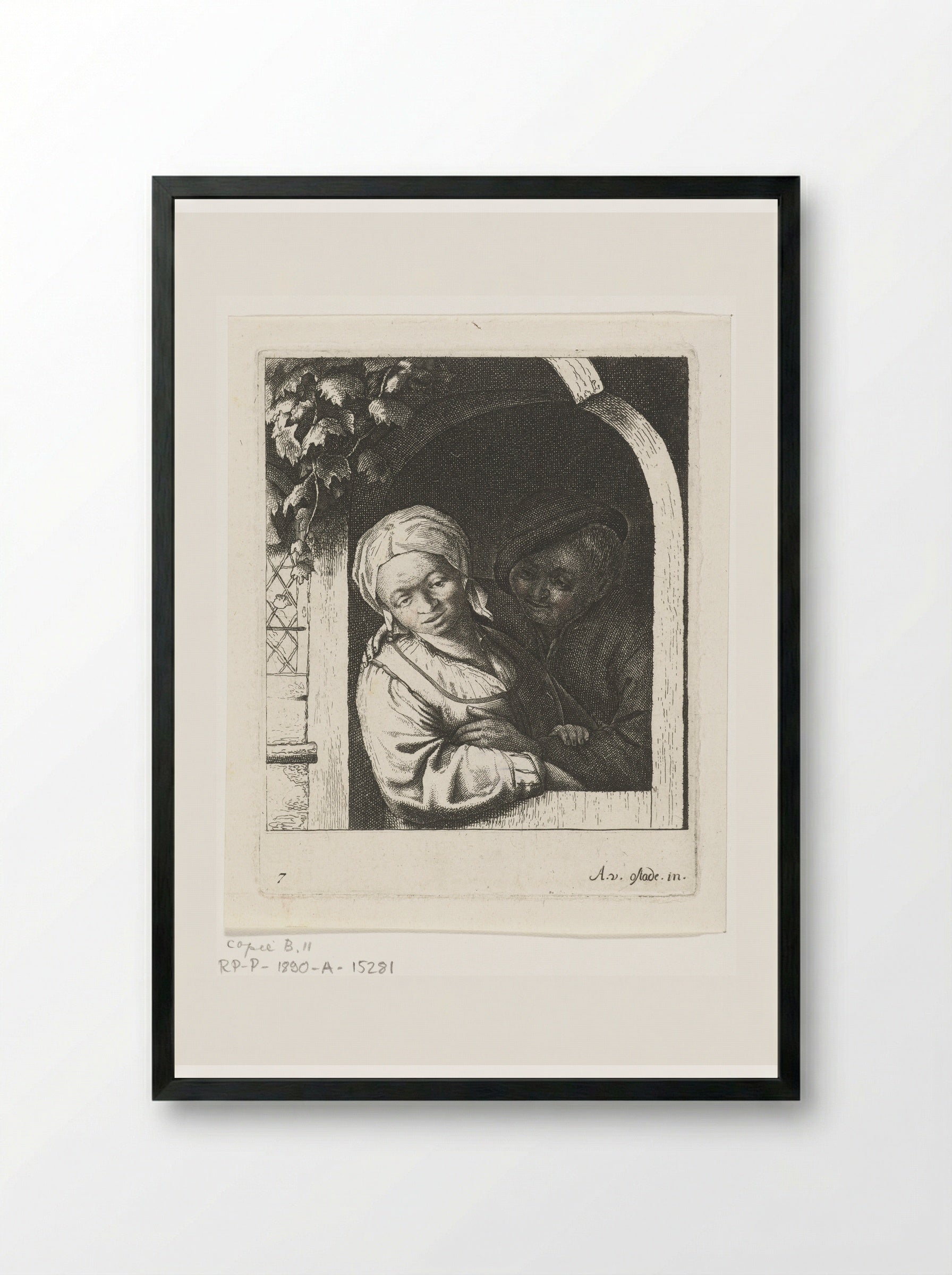 Boer en boerin als liefdespaar in deuropening - Abraham Bloteling - Framed Print Black