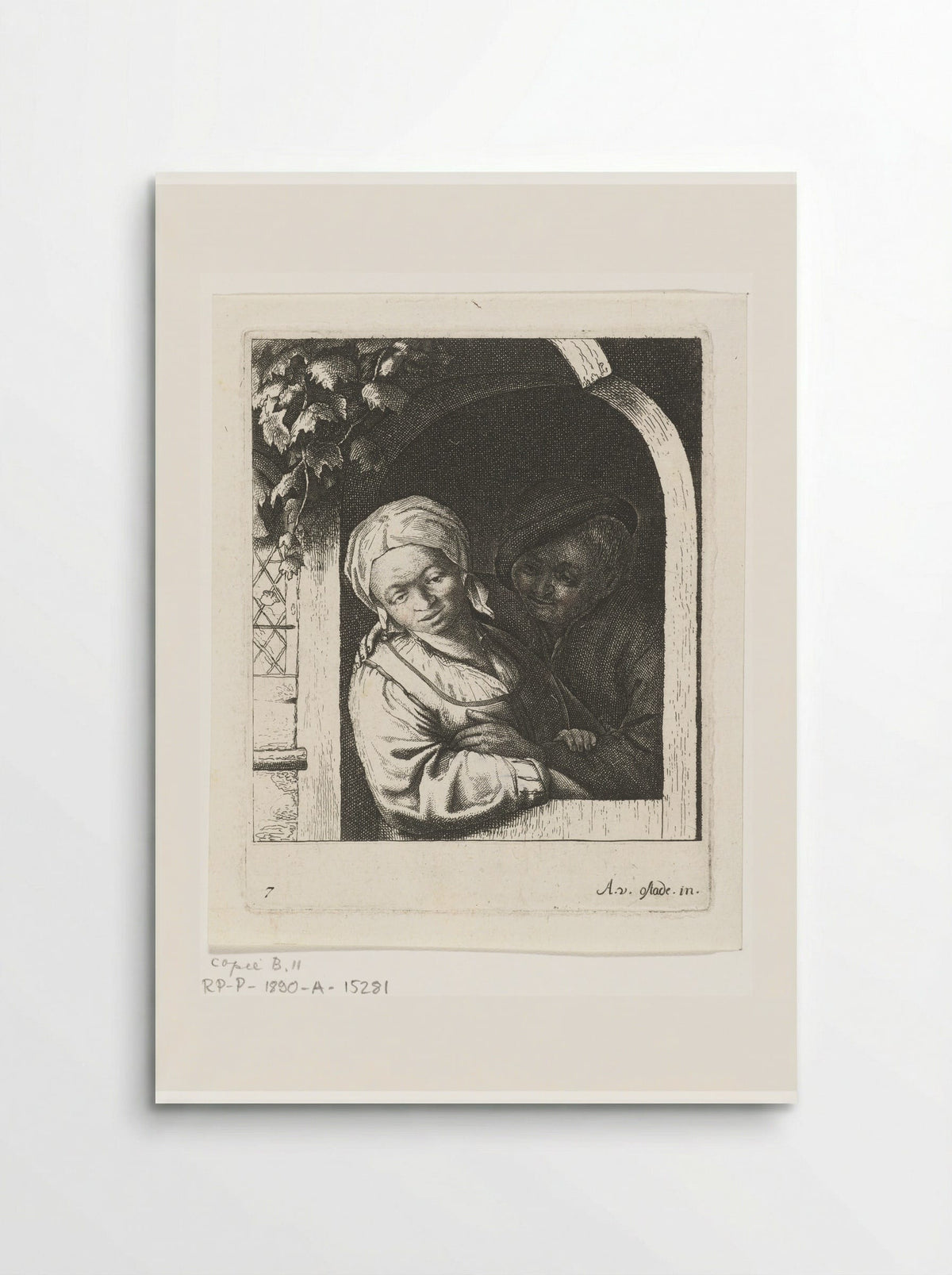 Boer en boerin als liefdespaar in deuropening - Abraham Bloteling - Poster