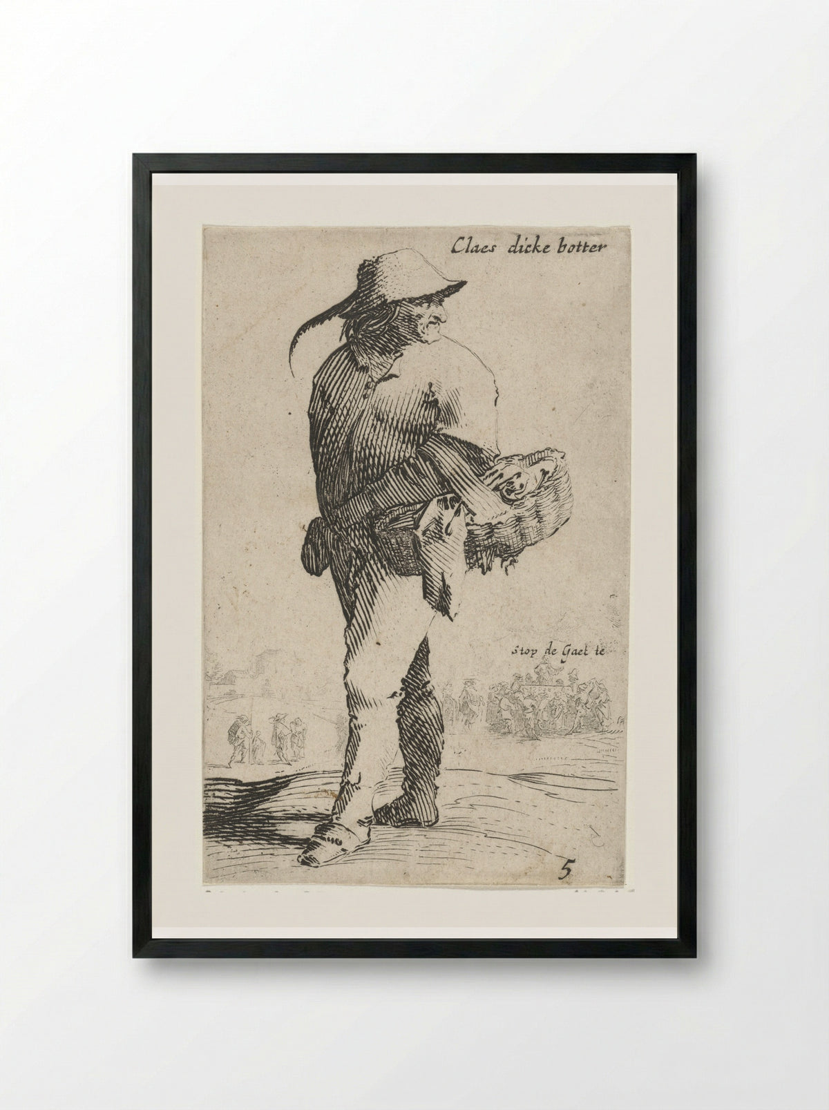 Boer met mand aan linker arm, achteromkijkend - Salomon Savery - Framed Print Black