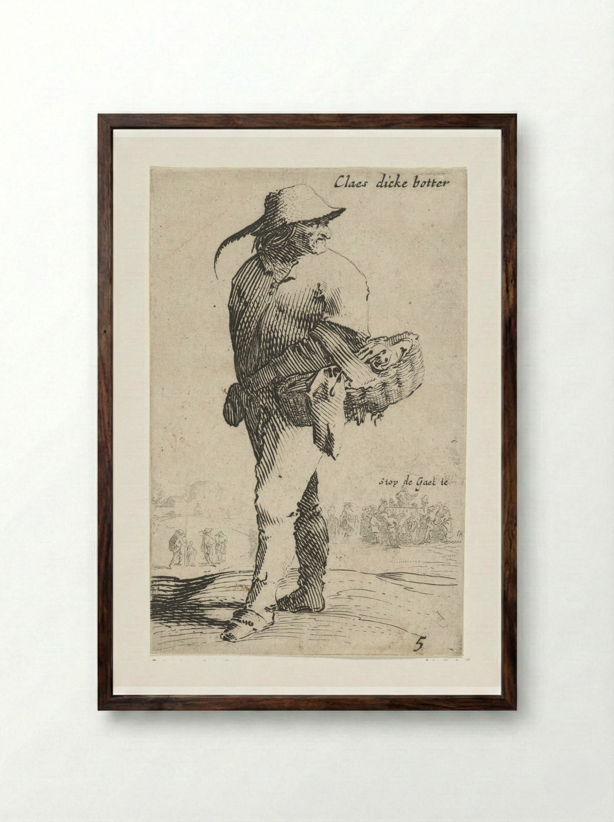 Boer met mand aan linker arm, achteromkijkend - Salomon Savery - Framed Print Dark Wood