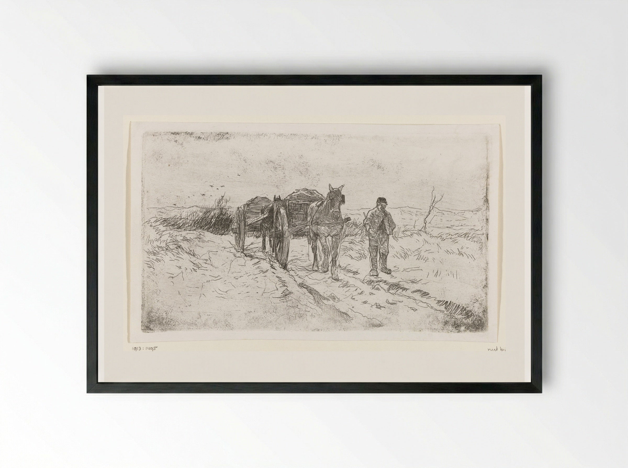 Boer naast twee door paarden getrokken karren - Anton Mauve - Framed Print Black