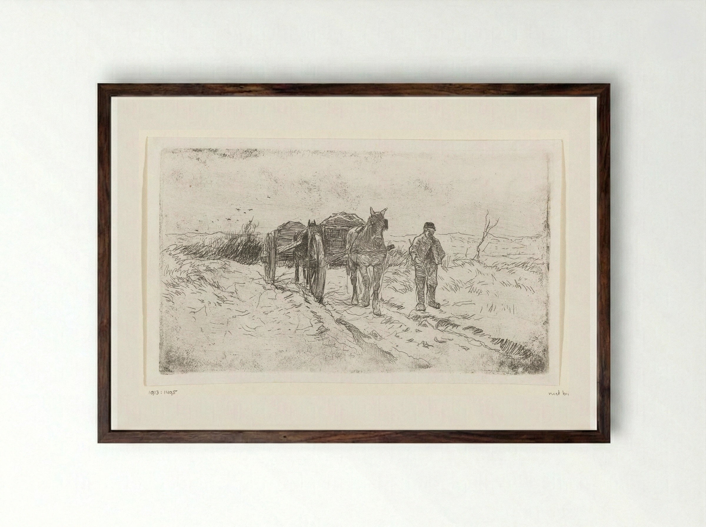 Boer naast twee door paarden getrokken karren - Anton Mauve - Framed Print Dark Wood