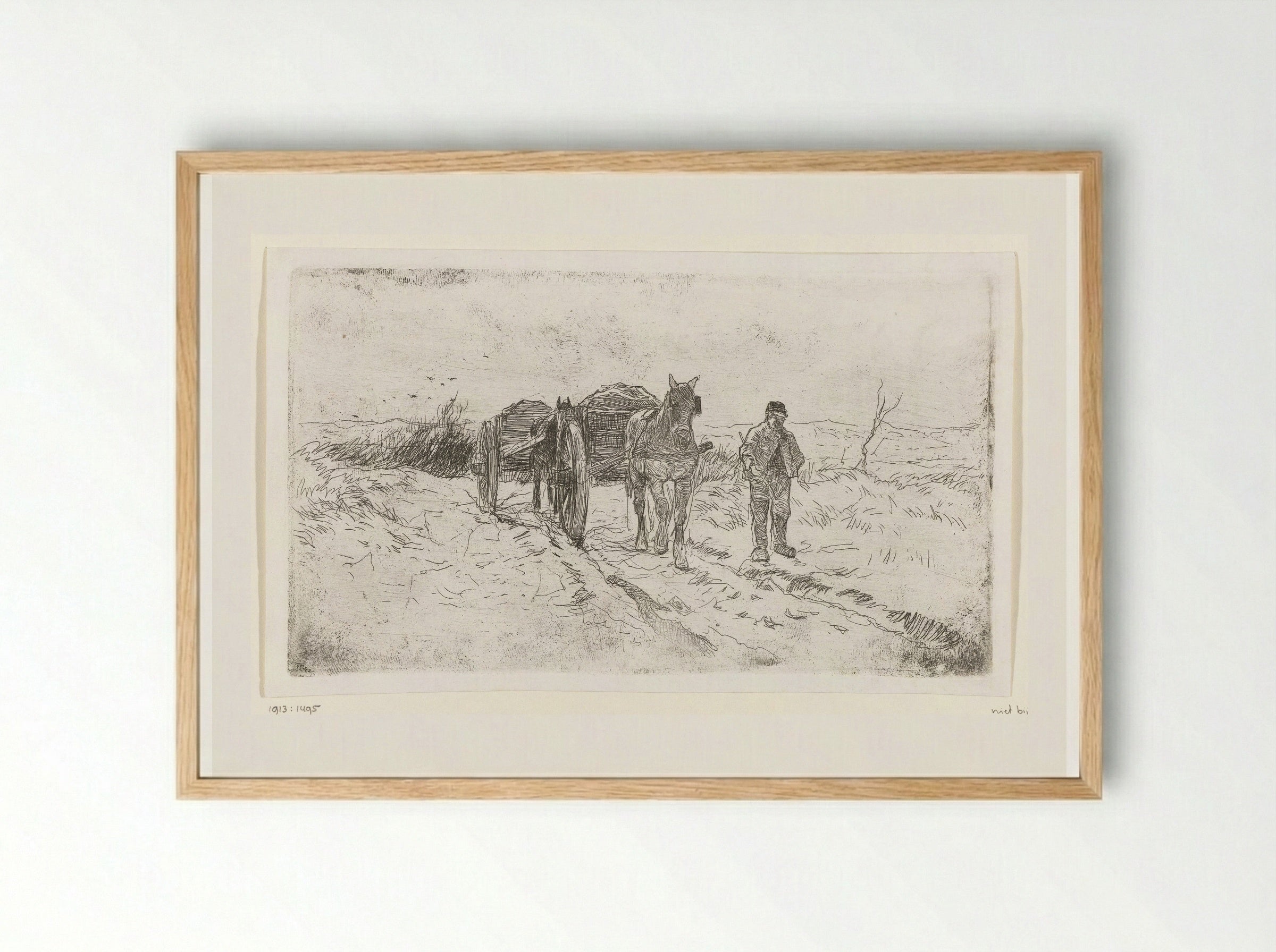 Boer naast twee door paarden getrokken karren - Anton Mauve - Framed Print Wood