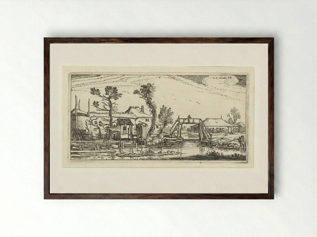 Boerderij aan een kanaal bij Haarlem - Johannes Pietersz. Berendrecht - Framed Print Dark Wood