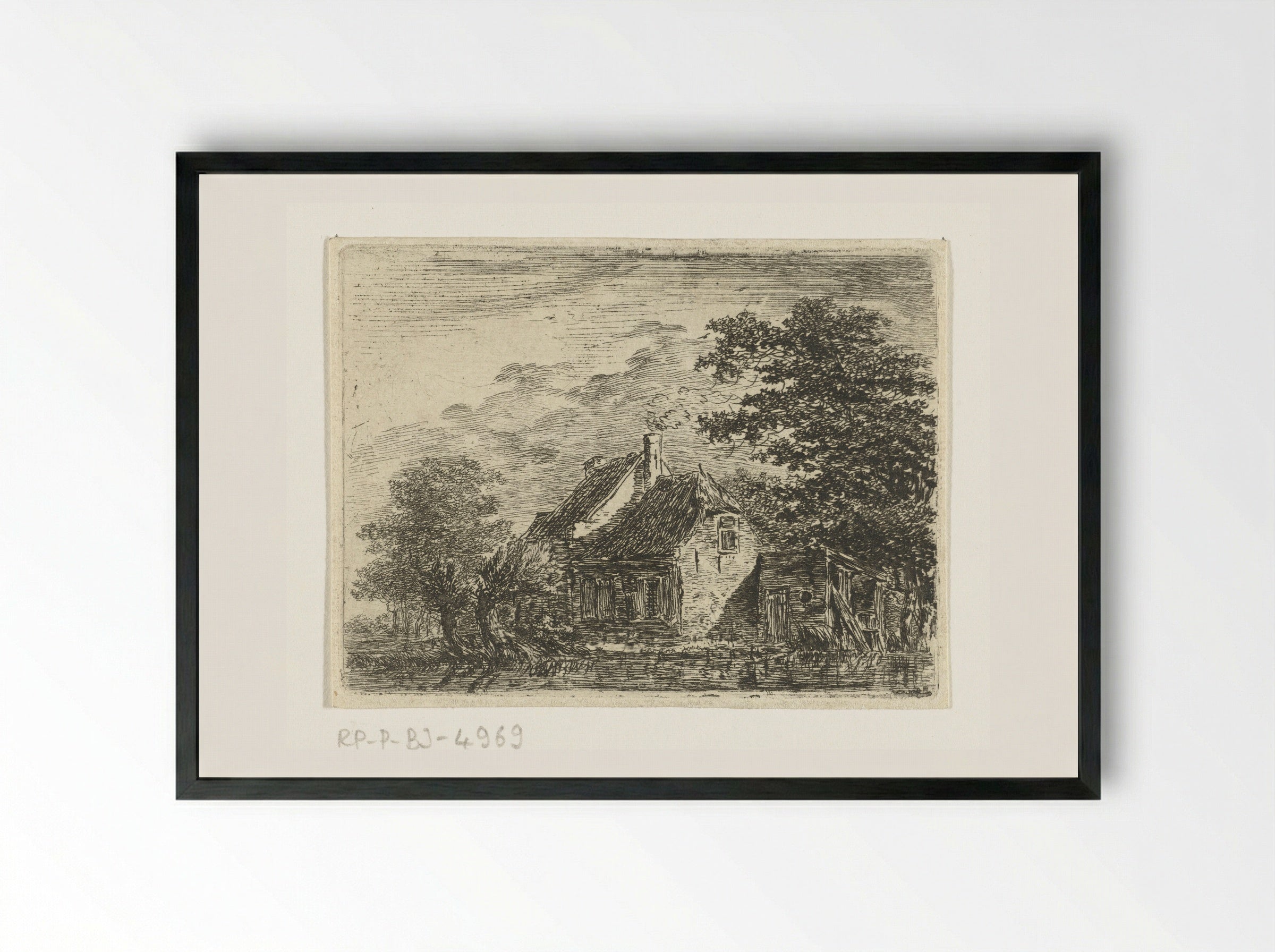 Boerderij aan een vaart (Farmhouse by a Canal) - Hermanus van Brussel - Framed Print Black
