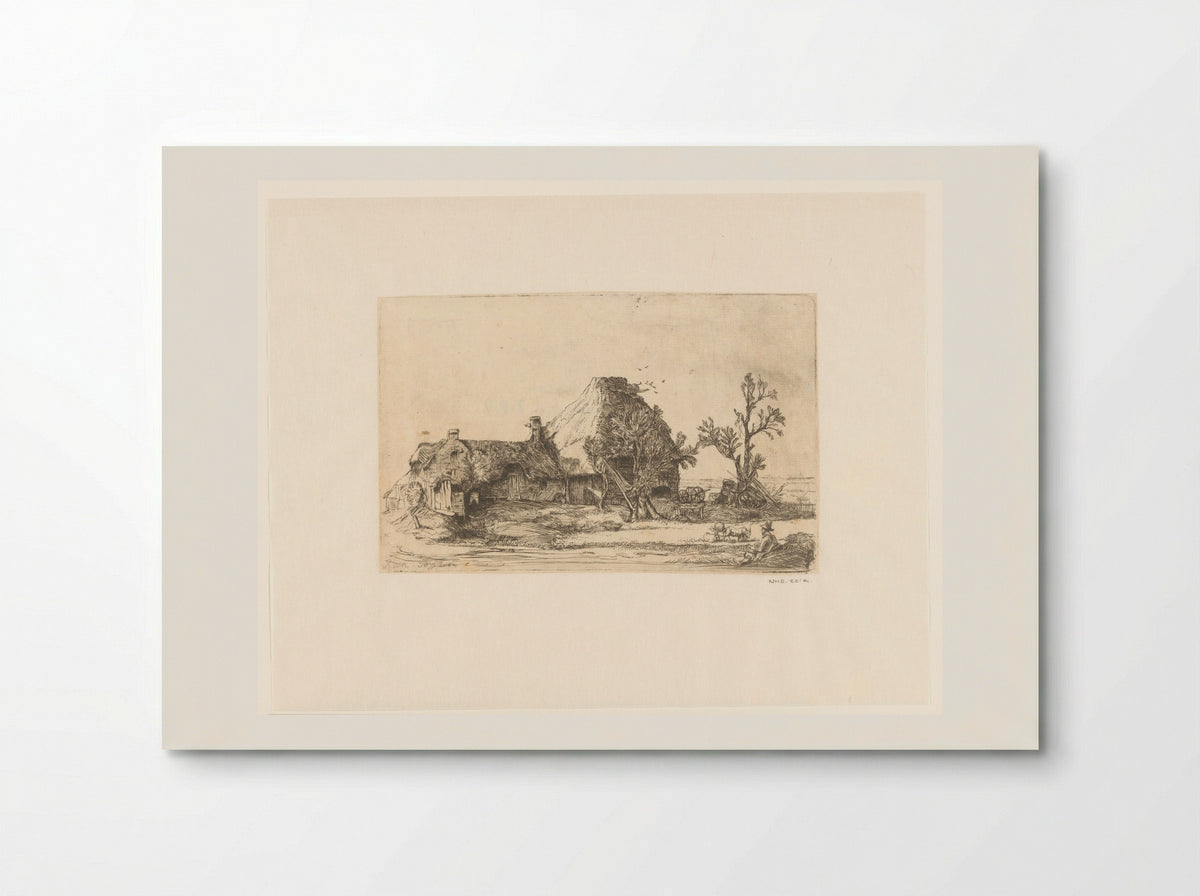 Boerderij en stallen, met een zittende tekenaar - Richard Byron - Poster