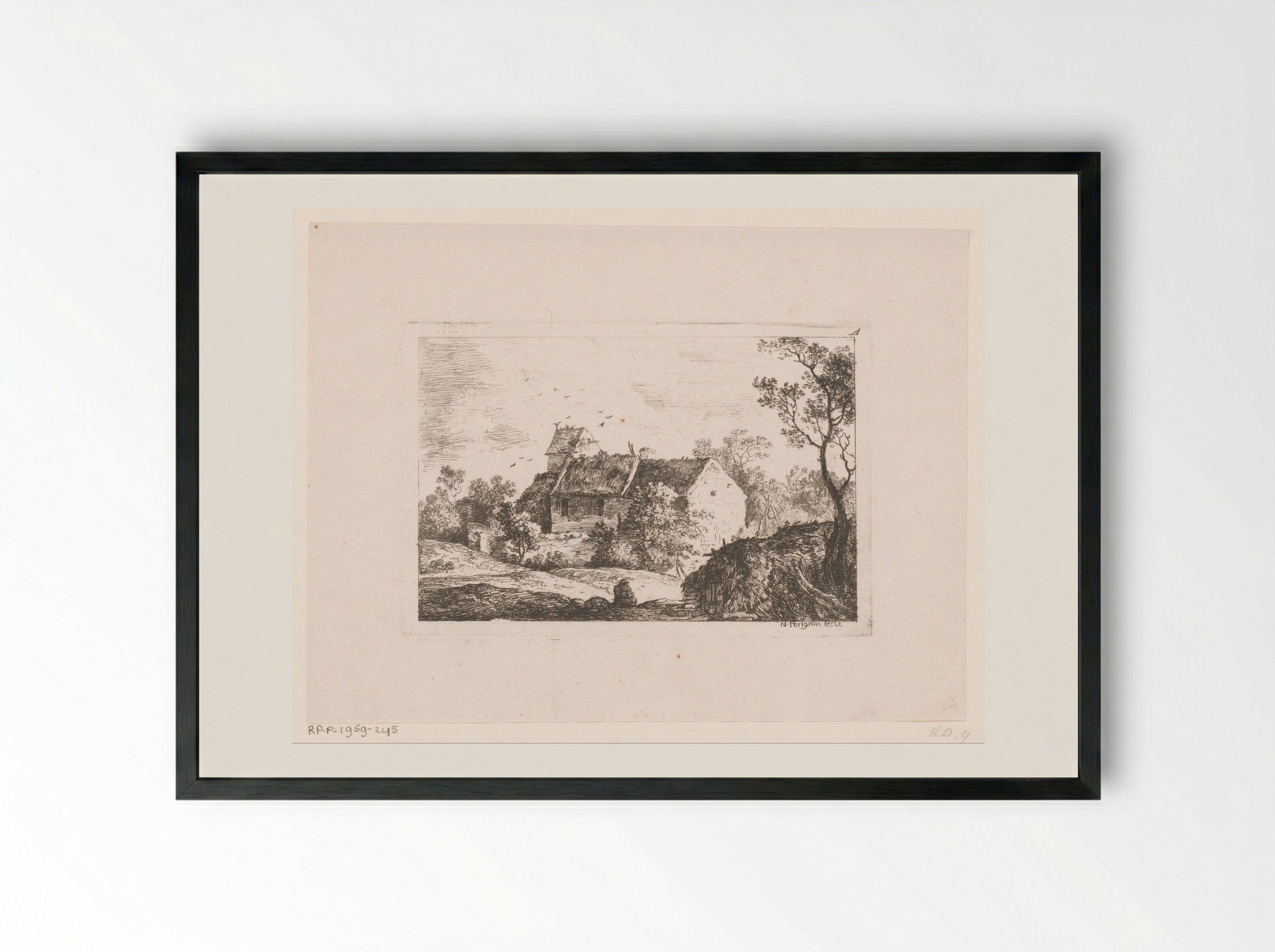 Boerderij met duiventil - Alexis Nicolas Pérignon - Framed Print Black