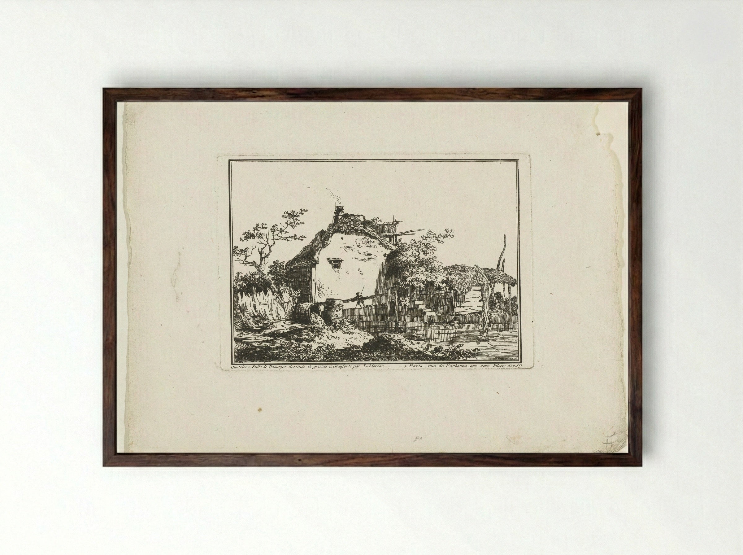 Boerderij met hooiberg aan het water - François Etienne Joubert - Framed Print Dark Wood