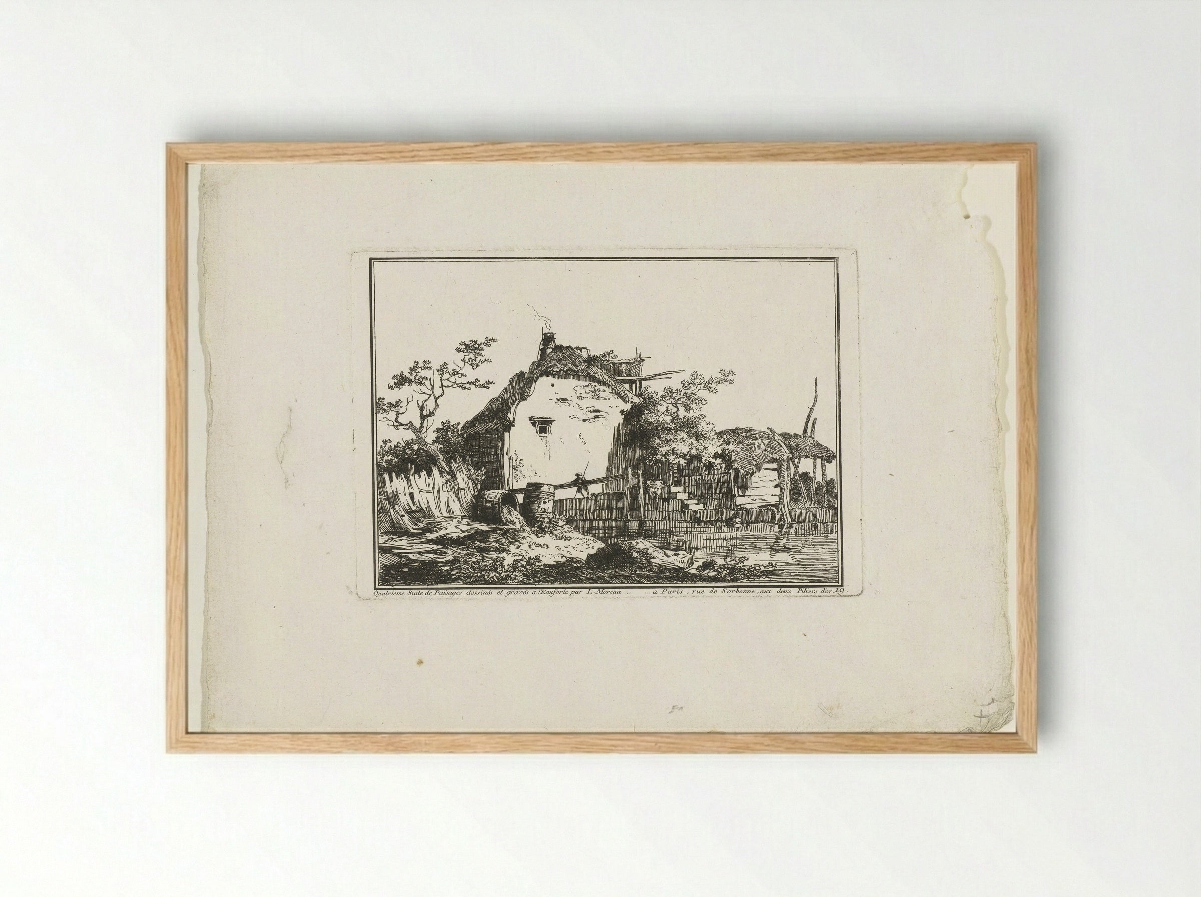 Boerderij met hooiberg aan het water - François Etienne Joubert - Framed Print Wood