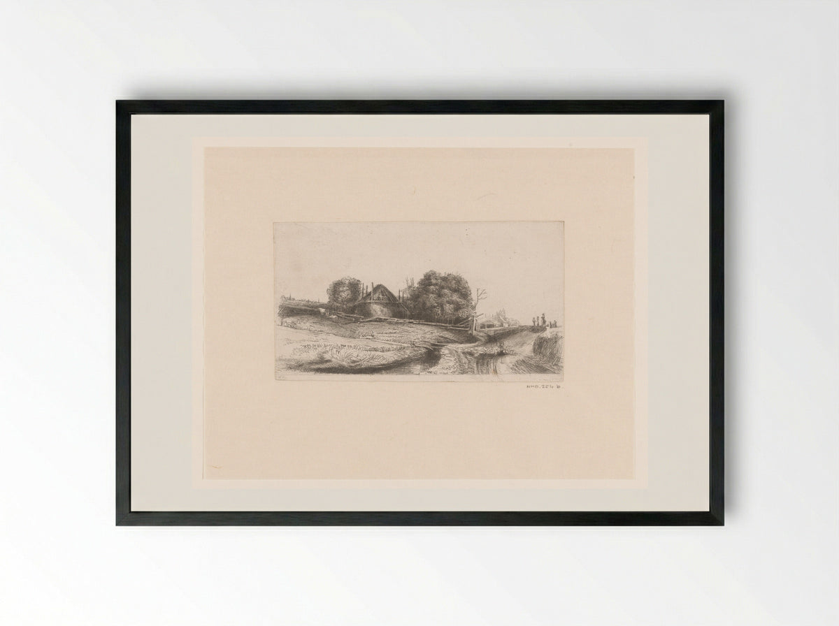 Boerderij met hooimijt aan de Diemerdijk: met een kudde schapen - Claude Henri Watelet - Framed Print Black