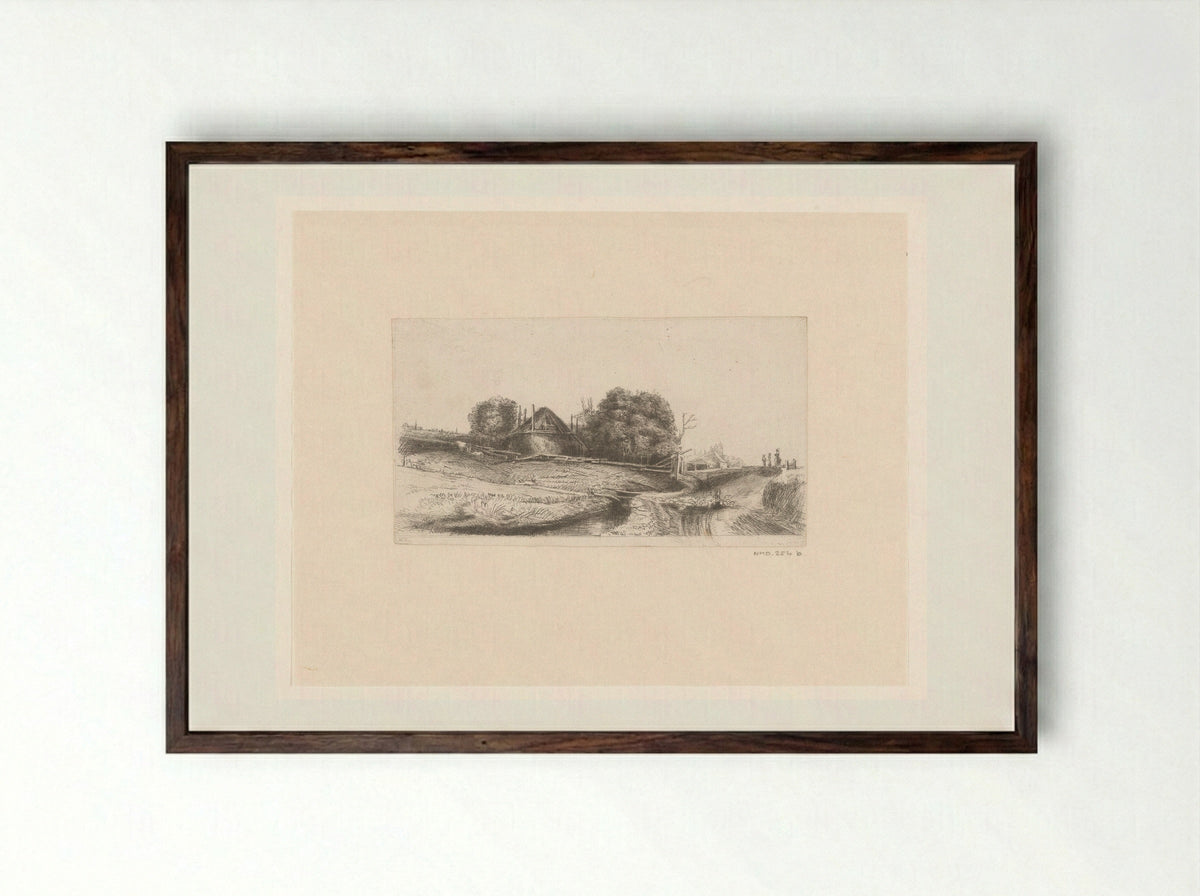 Boerderij met hooimijt aan de Diemerdijk: met een kudde schapen - Claude Henri Watelet - Framed Print Dark Wood