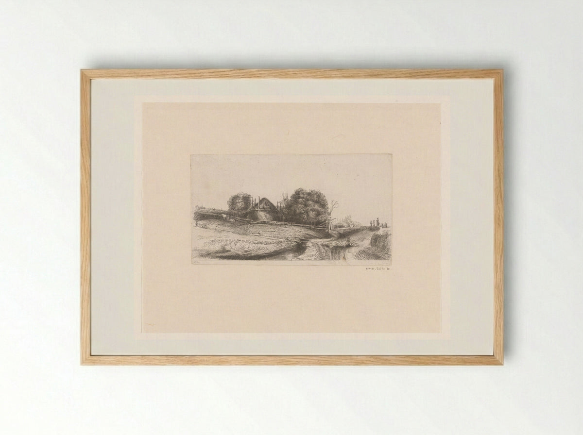 Boerderij met hooimijt aan de Diemerdijk: met een kudde schapen - Claude Henri Watelet - Framed Print Wood