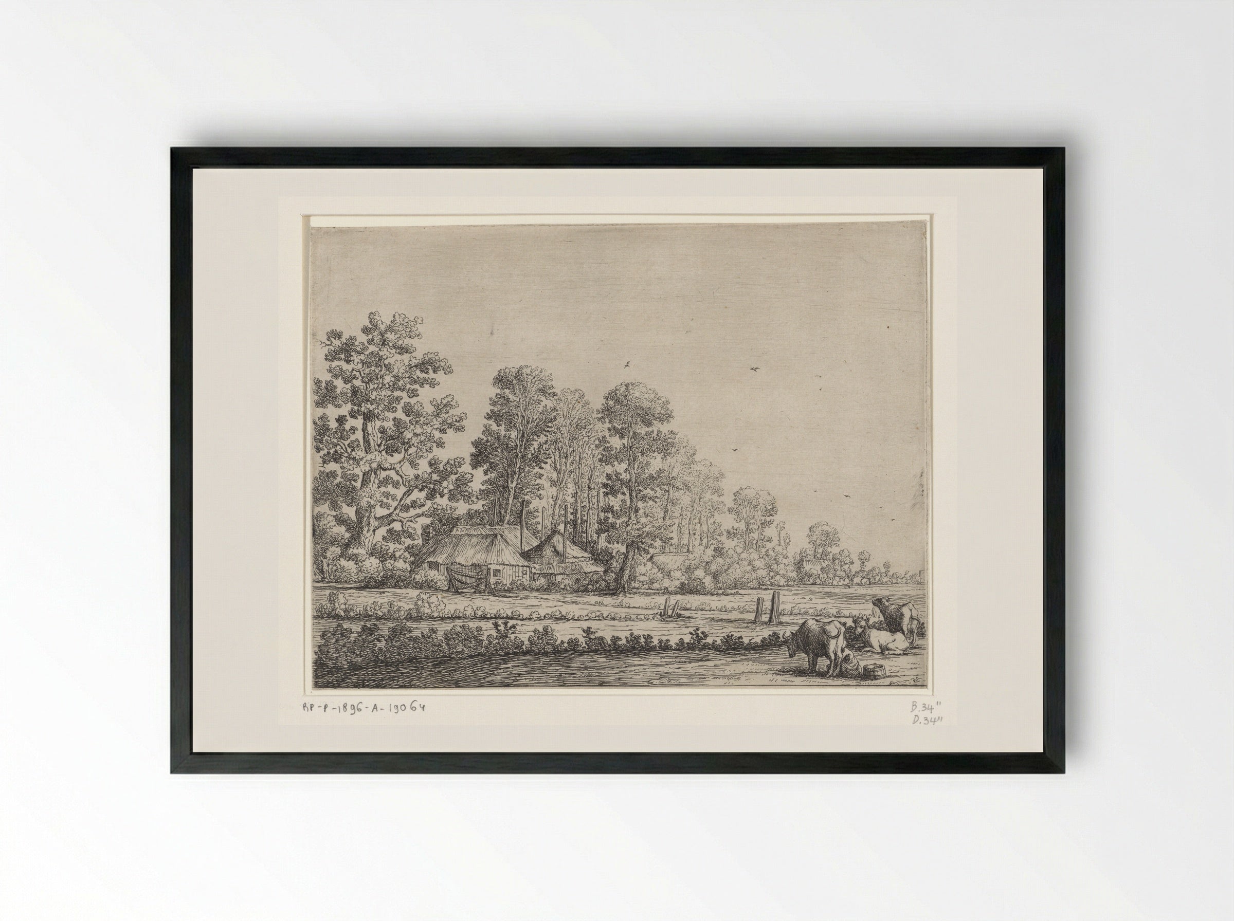 Boerderij met koeienmelkster - Herman Saftleven - Framed Print Black