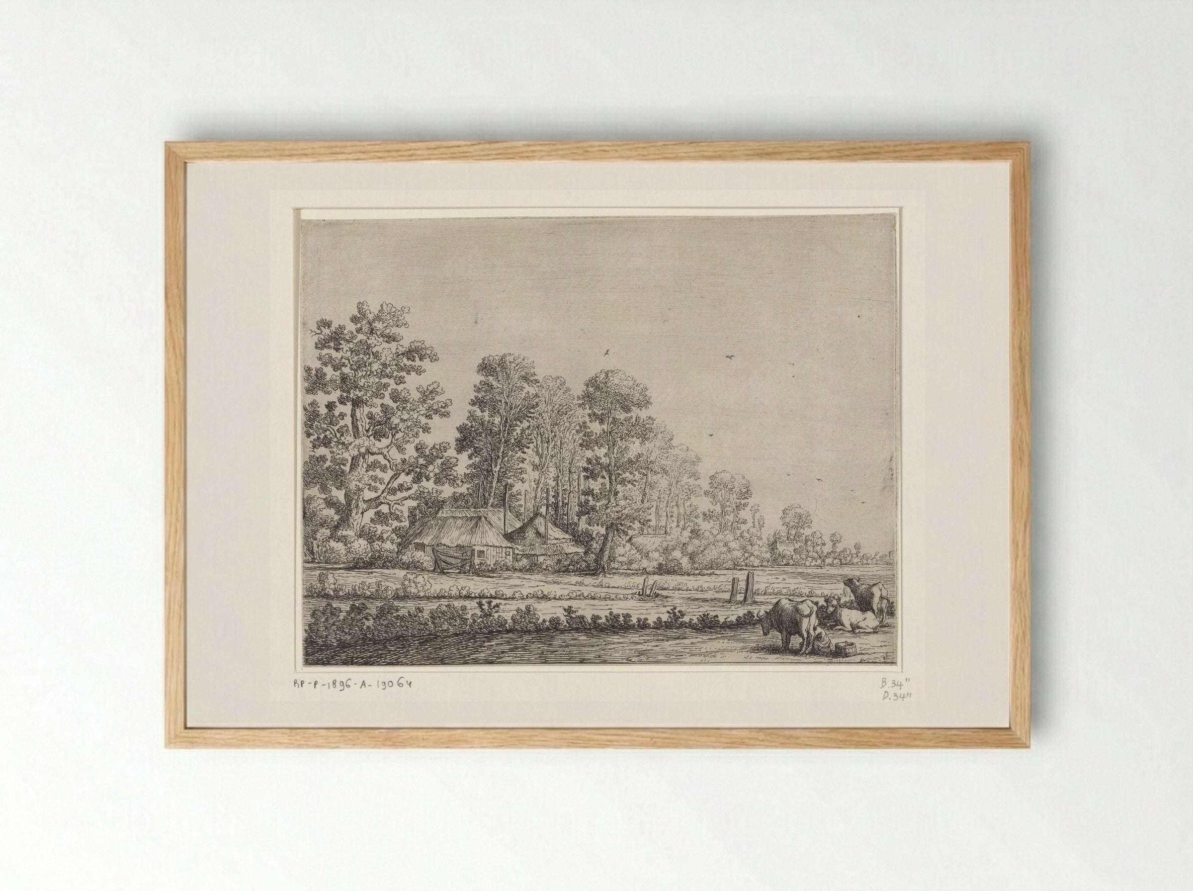 Boerderij met koeienmelkster - Herman Saftleven - Framed Print Wood