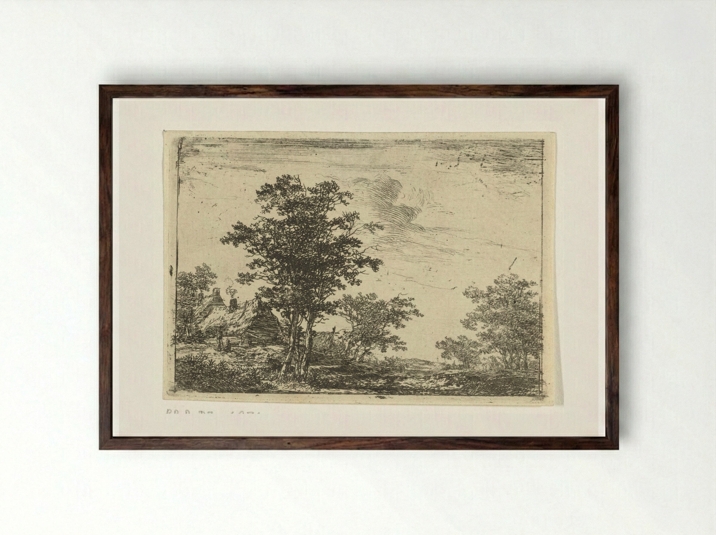 Boerderij met rokende schoorsteen - Hermanus van Brussel - Framed Print Dark Wood