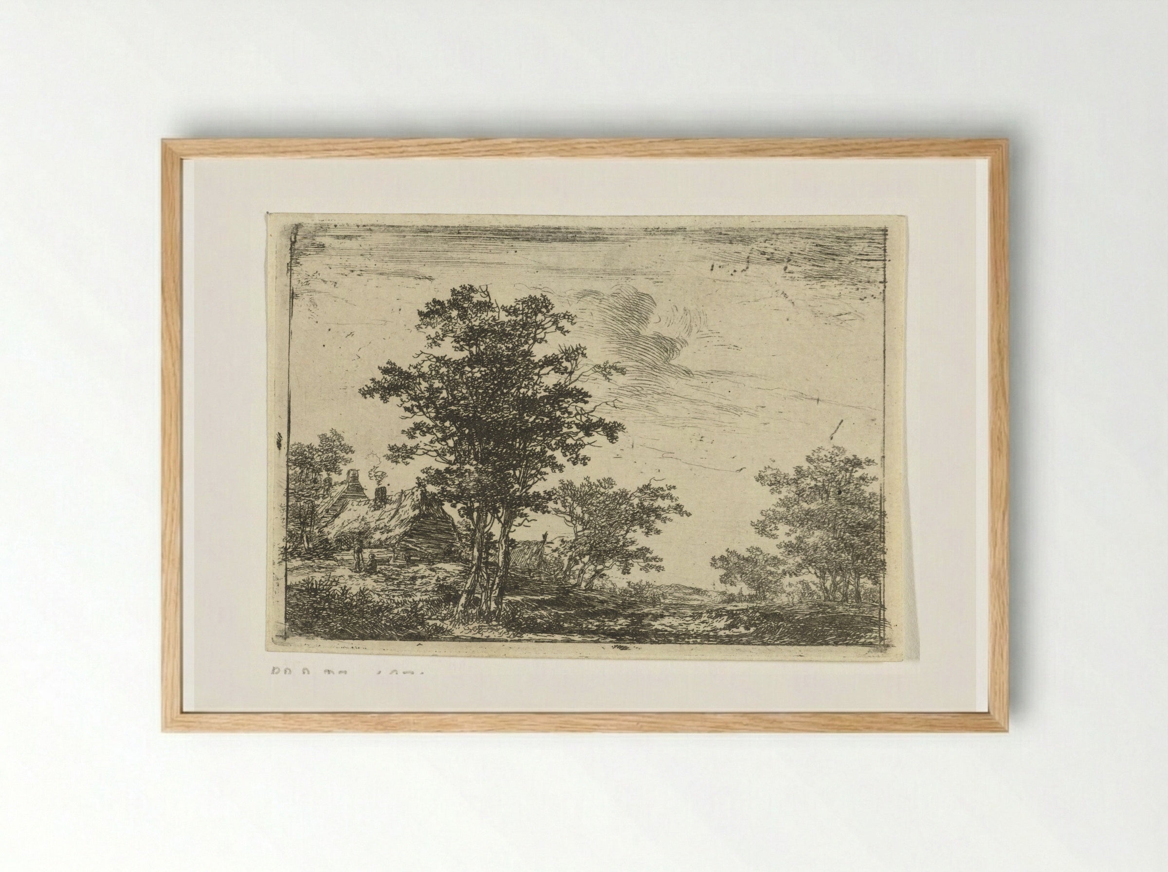 Boerderij met rokende schoorsteen - Hermanus van Brussel - Framed Print Wood