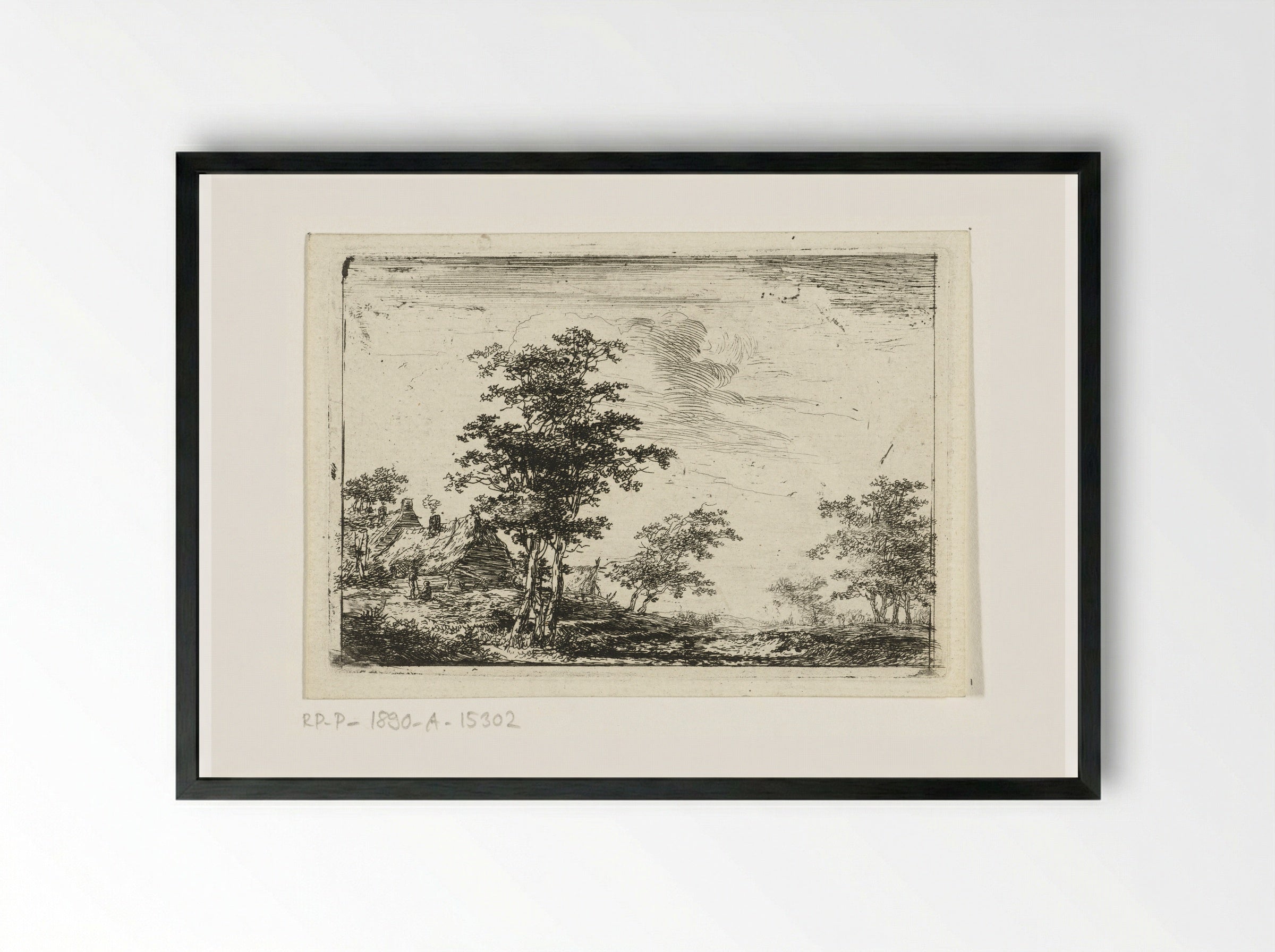 Boerderij met rookende schoorsteen - Hermanus van Brussel - Framed Print Black