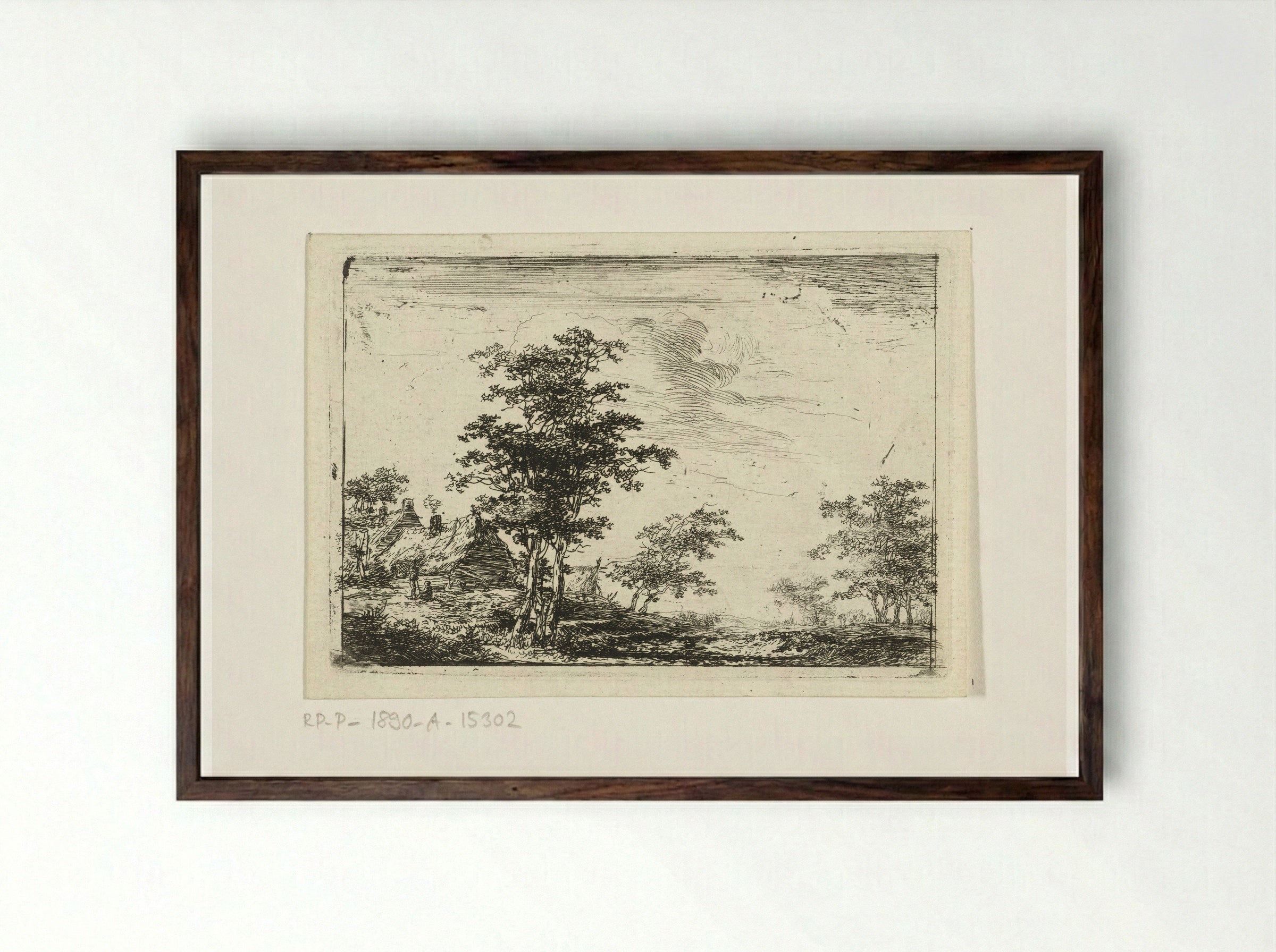 Boerderij met rookende schoorsteen - Hermanus van Brussel - Framed Print Dark Wood
