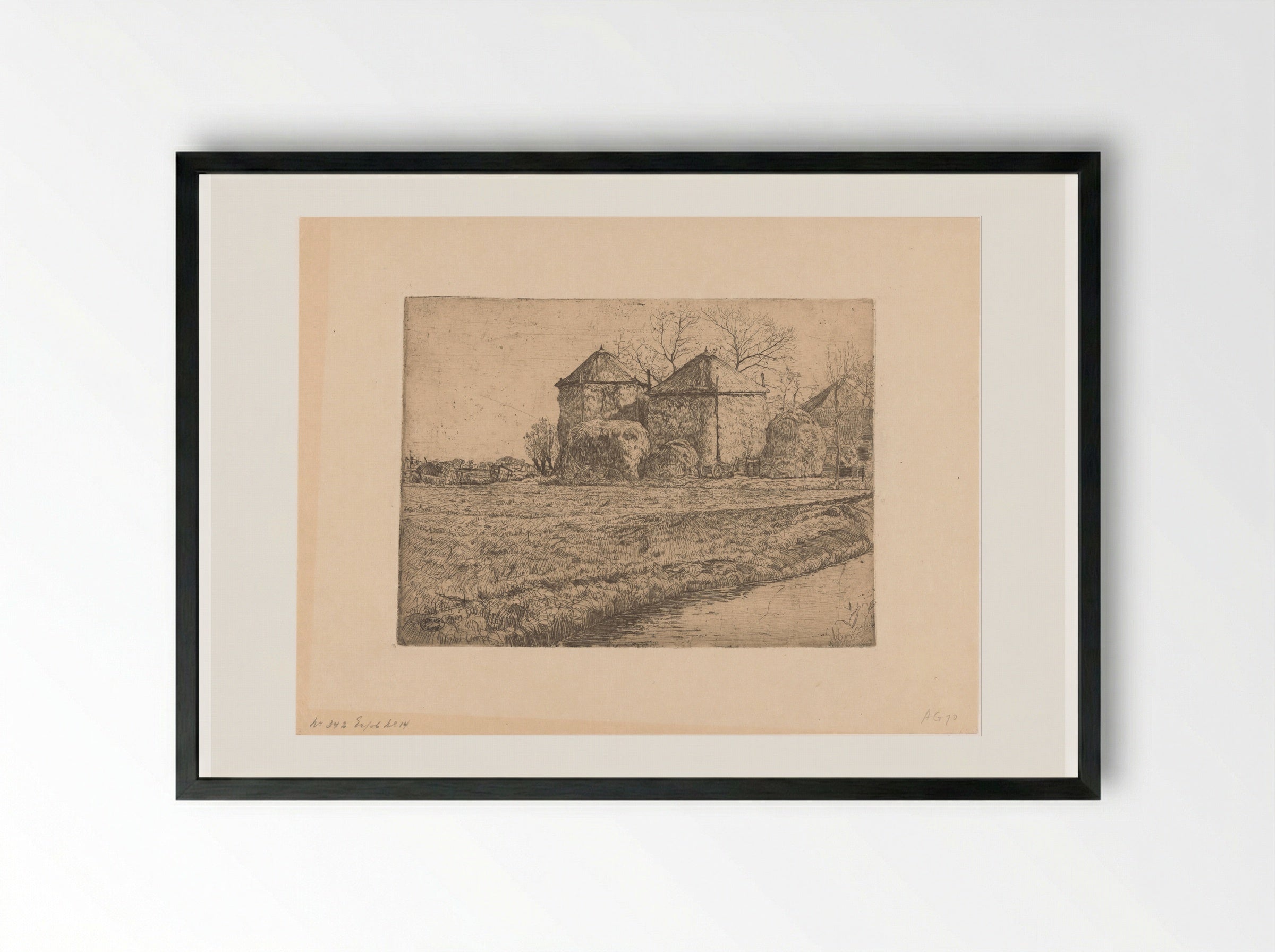 Boerderij met twee hooischuren - Pieter Dupont - Framed Print Black