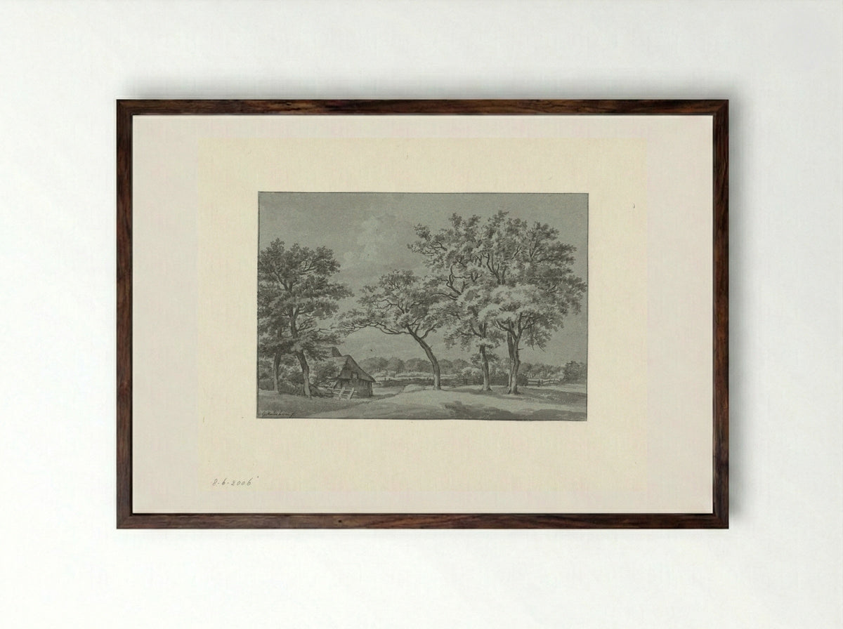 Boerderij onder bomen - Gerrit Hulseboom - Framed Print Dark Wood