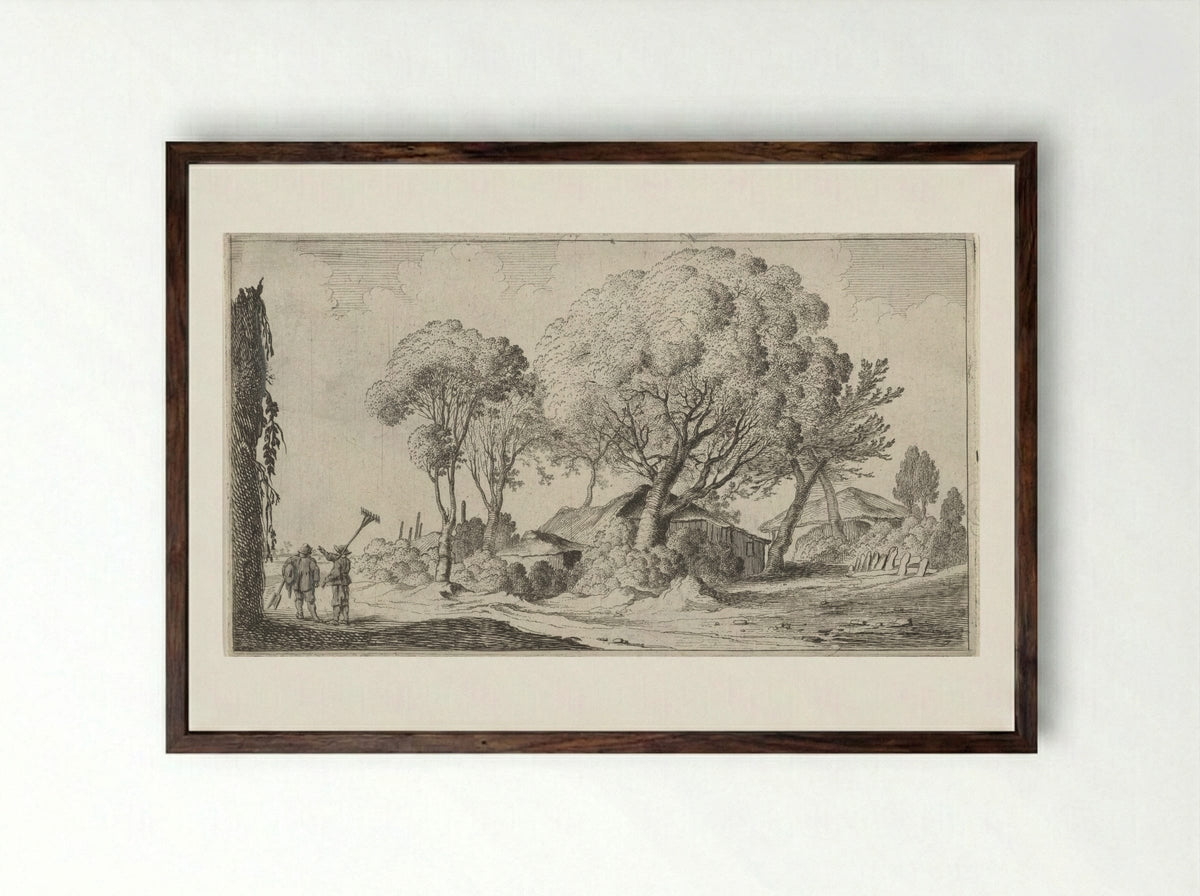 Boerderijen tussen bomen - Gillis van Scheyndel (I) - Framed Print Dark Wood