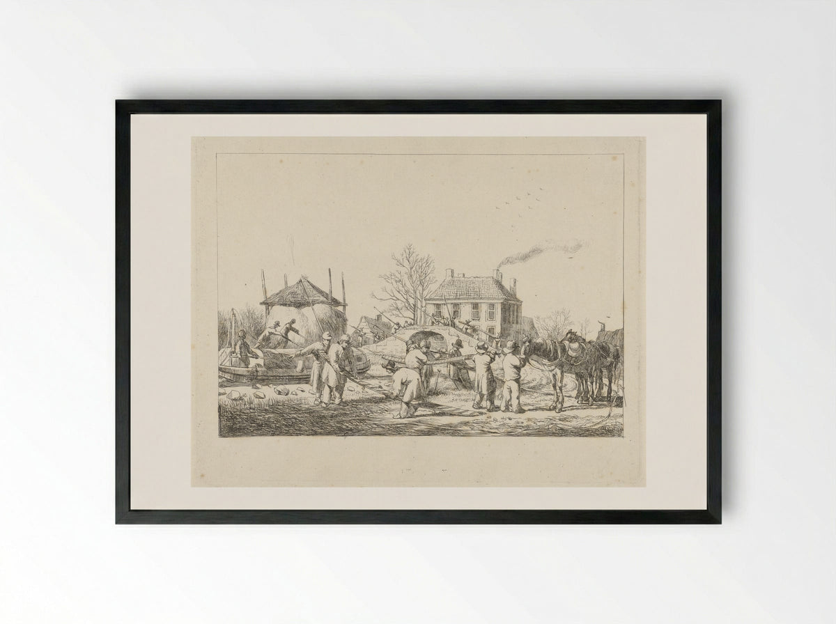 Boeren bevestigen een weg, beleg van Naarden 1813-1814 - Pieter Gerardus van Os - Framed Print Black