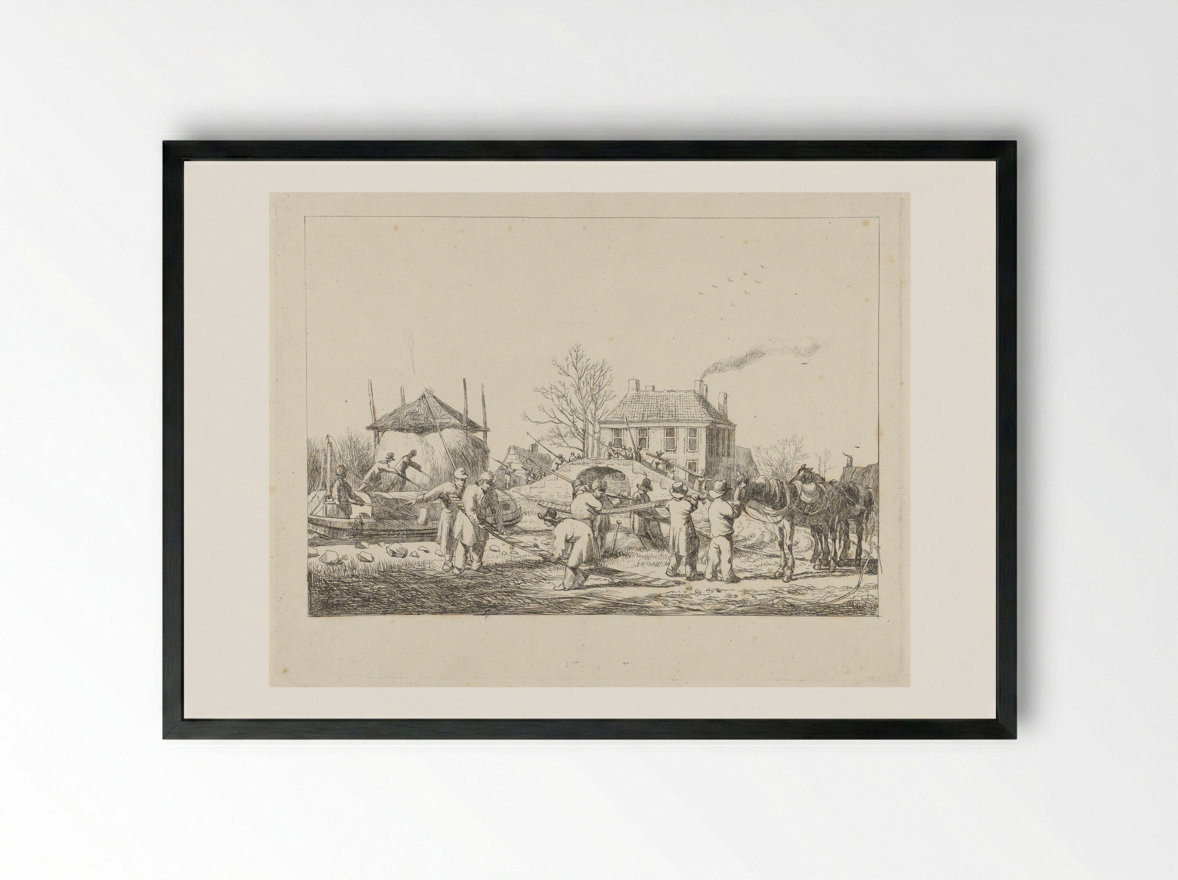 Boeren bevestigen een weg, beleg van Naarden 1813-1814 - Pieter Gerardus van Os - Framed Print Black