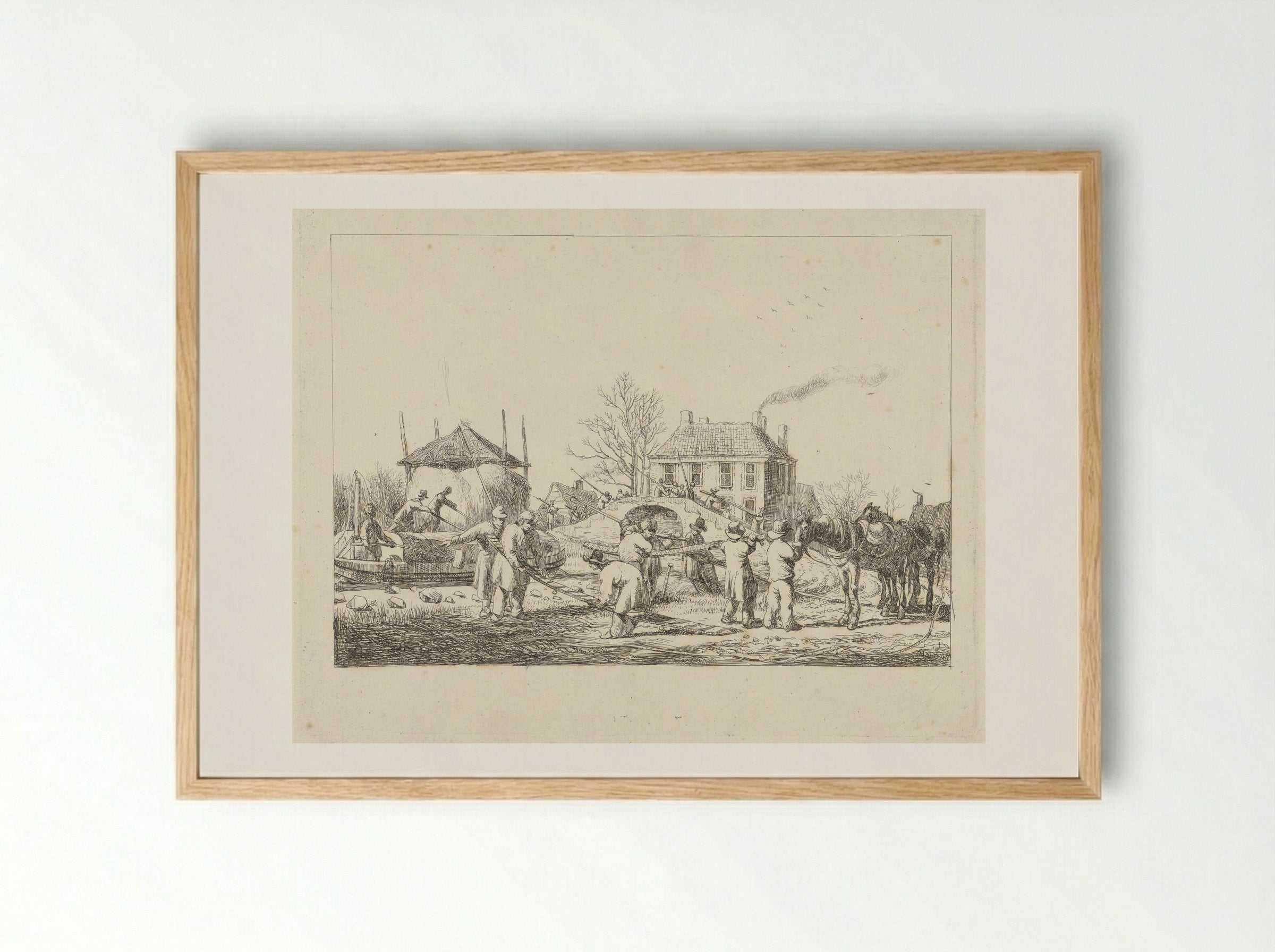 Boeren bevestigen een weg, beleg van Naarden 1813-1814 - Pieter Gerardus van Os - Framed Print Wood