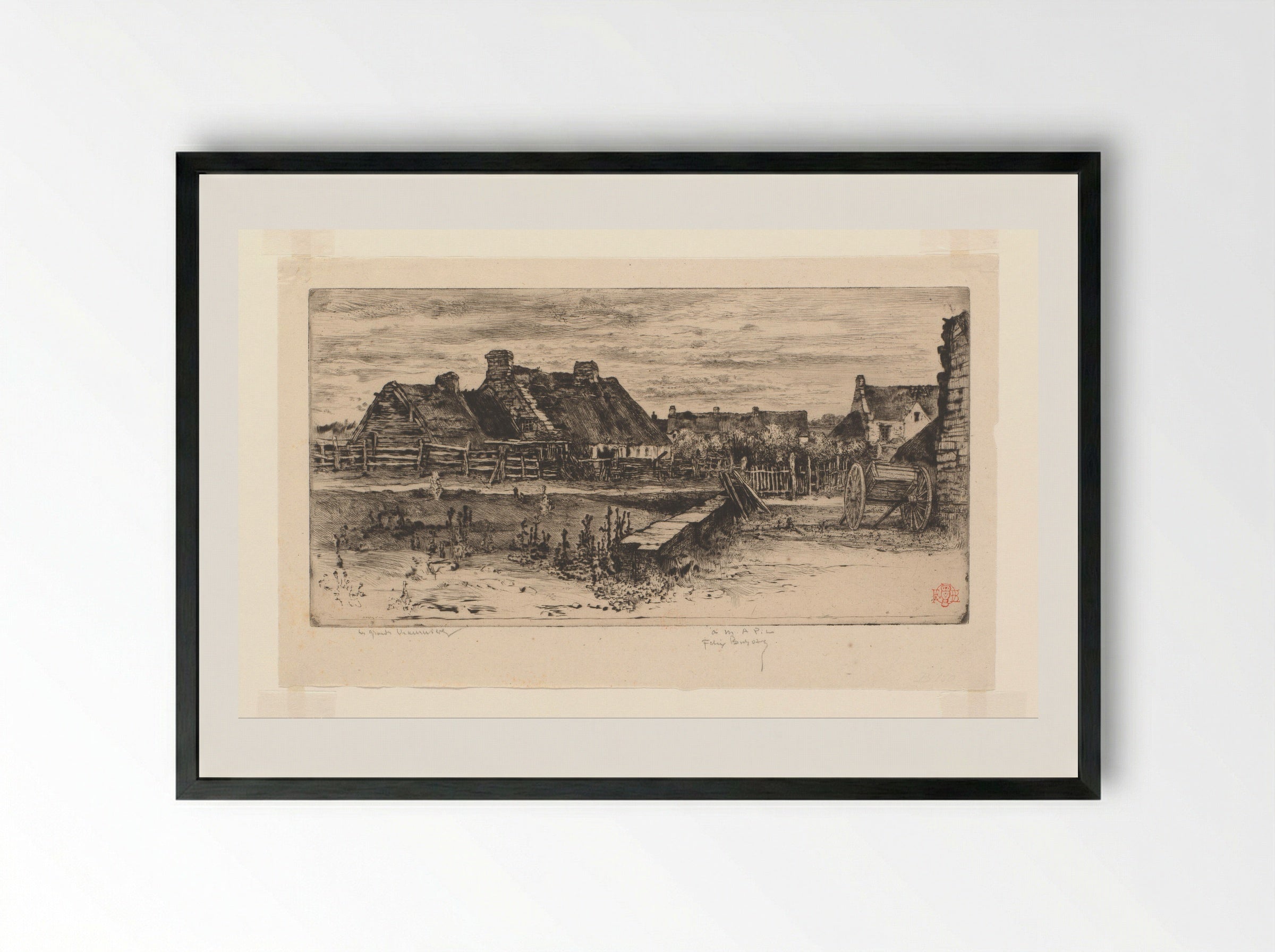 Boeren dorp - Félix Hilaire Buhot - Framed Print Black