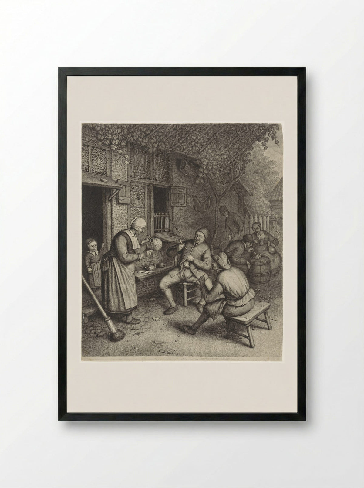 Boeren op het terras voor een herberg - Jonas Suyderhoef - Framed Print Black