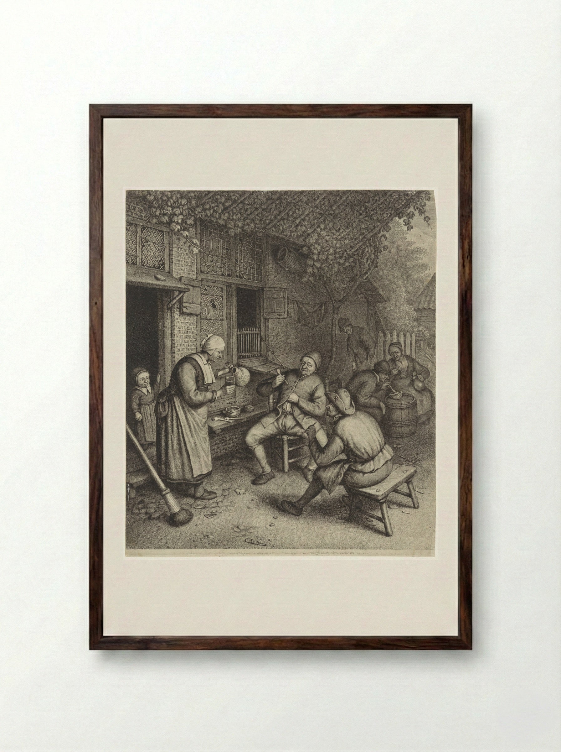 Boeren op het terras voor een herberg - Jonas Suyderhoef - Framed Print Dark Wood