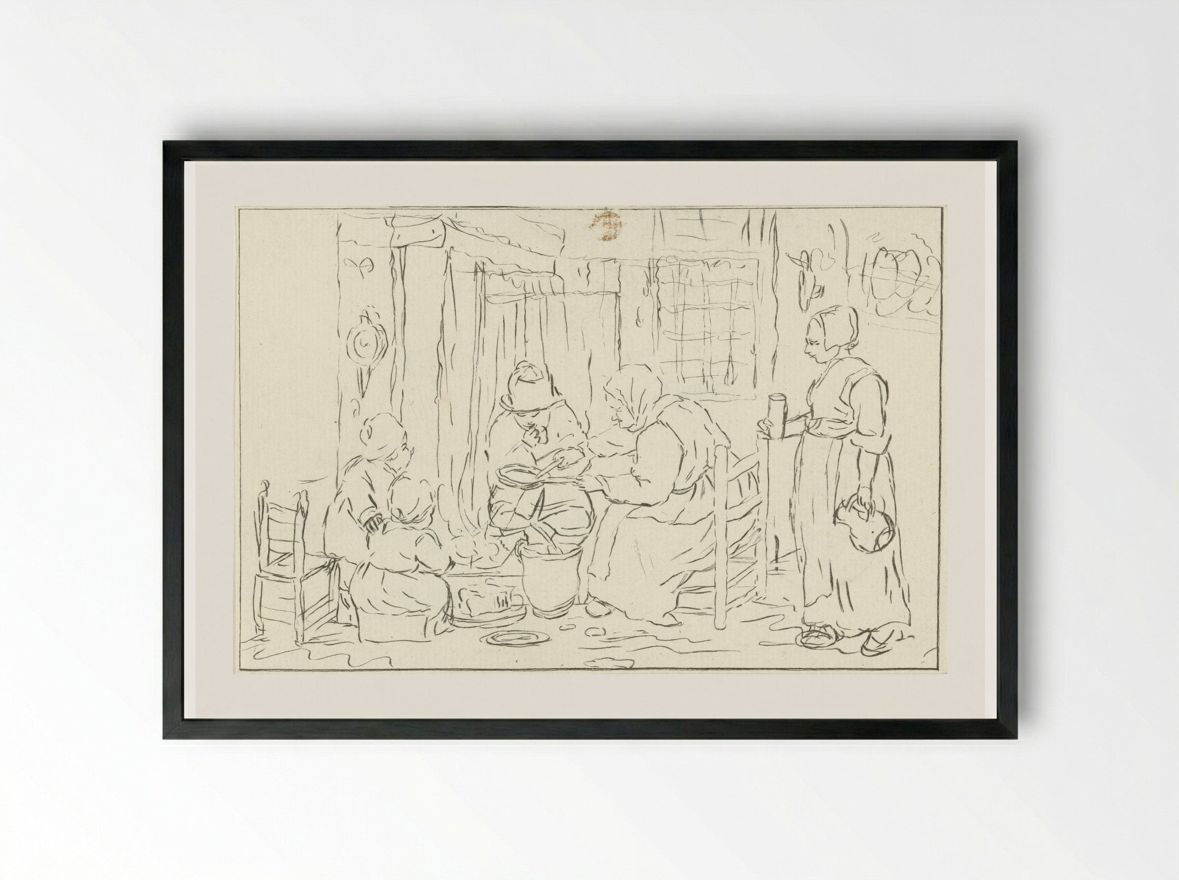 Boerenbinnenhuis met koekenbakster - Cornelis Ploos van Amstel - Framed Print Black