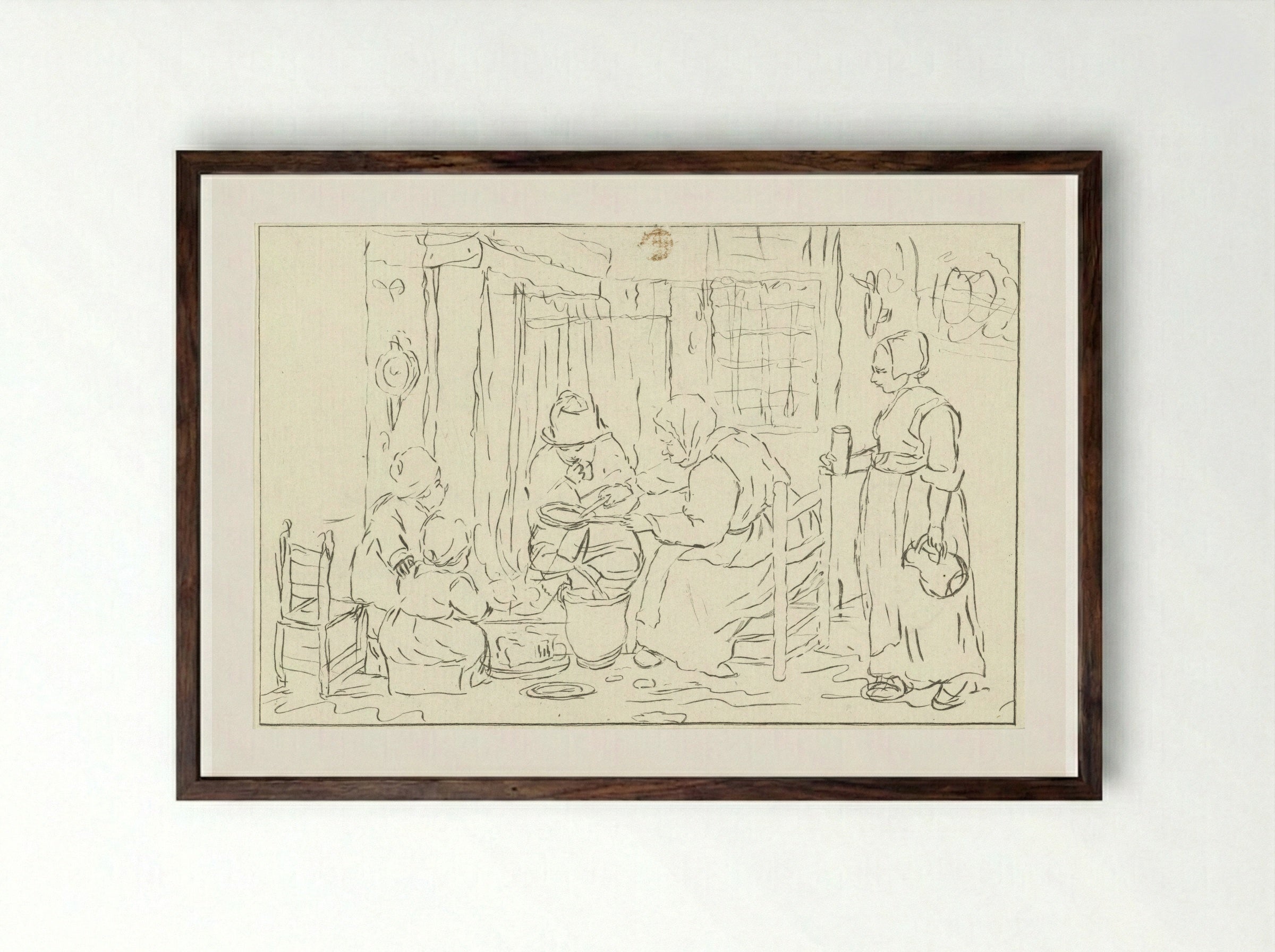 Boerenbinnenhuis met koekenbakster - Cornelis Ploos van Amstel - Framed Print Dark Wood