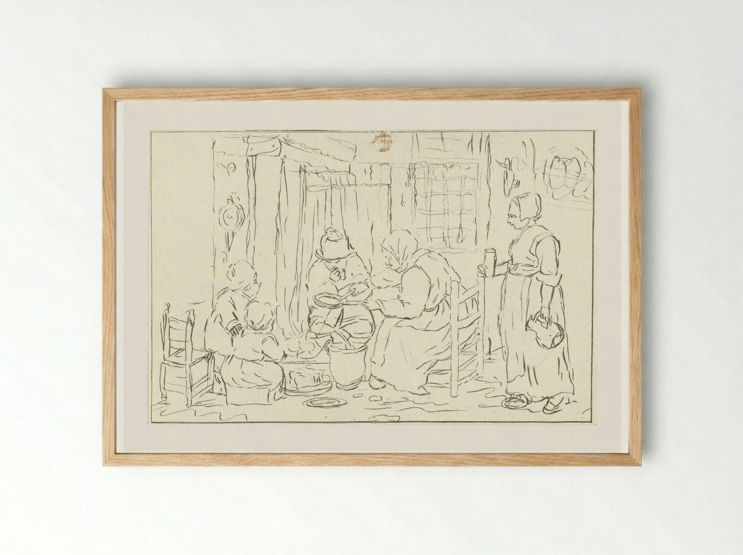 Boerenbinnenhuis met koekenbakster - Cornelis Ploos van Amstel - Framed Print Wood