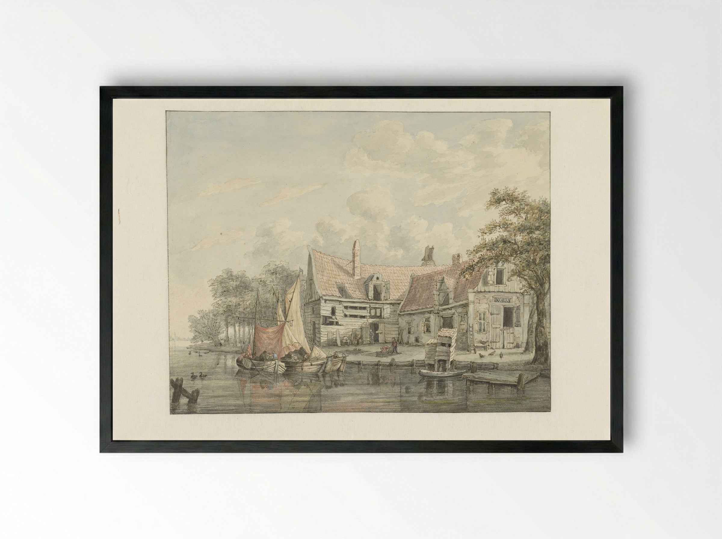 Boerenerf aan het water - Gerrit Hulseboom - Framed Print Black