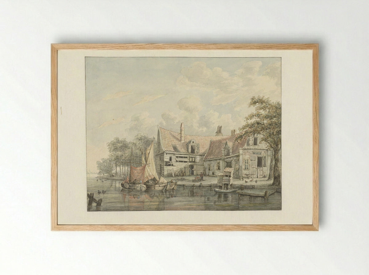 Boerenerf aan het water - Gerrit Hulseboom - Framed Print Wood