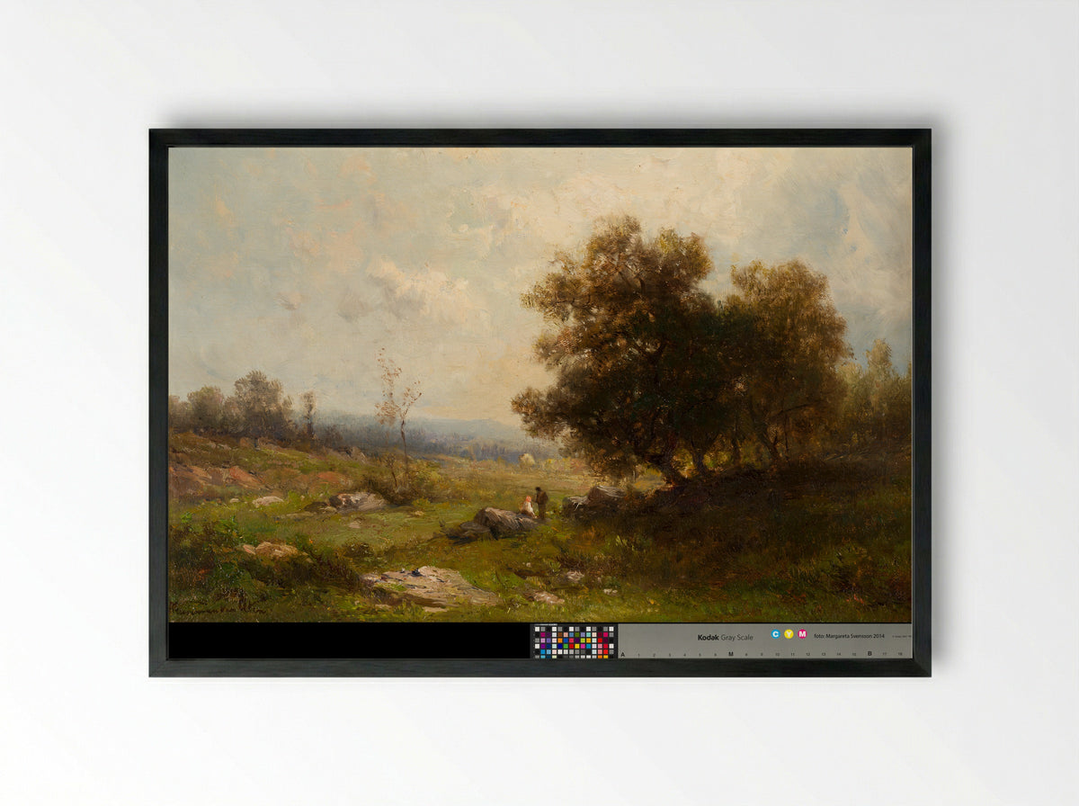 Boerenerf met enige figuren, rechts een schuur en grote boom - Hendrik Dirk Kruseman van Elten - Framed Print Black