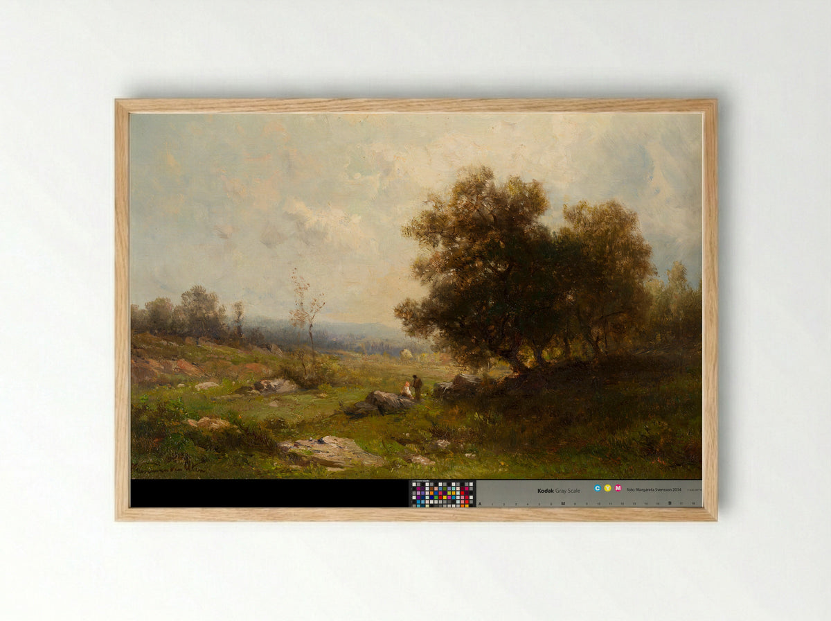 Boerenerf met enige figuren, rechts een schuur en grote boom - Hendrik Dirk Kruseman van Elten - Framed Print Wood