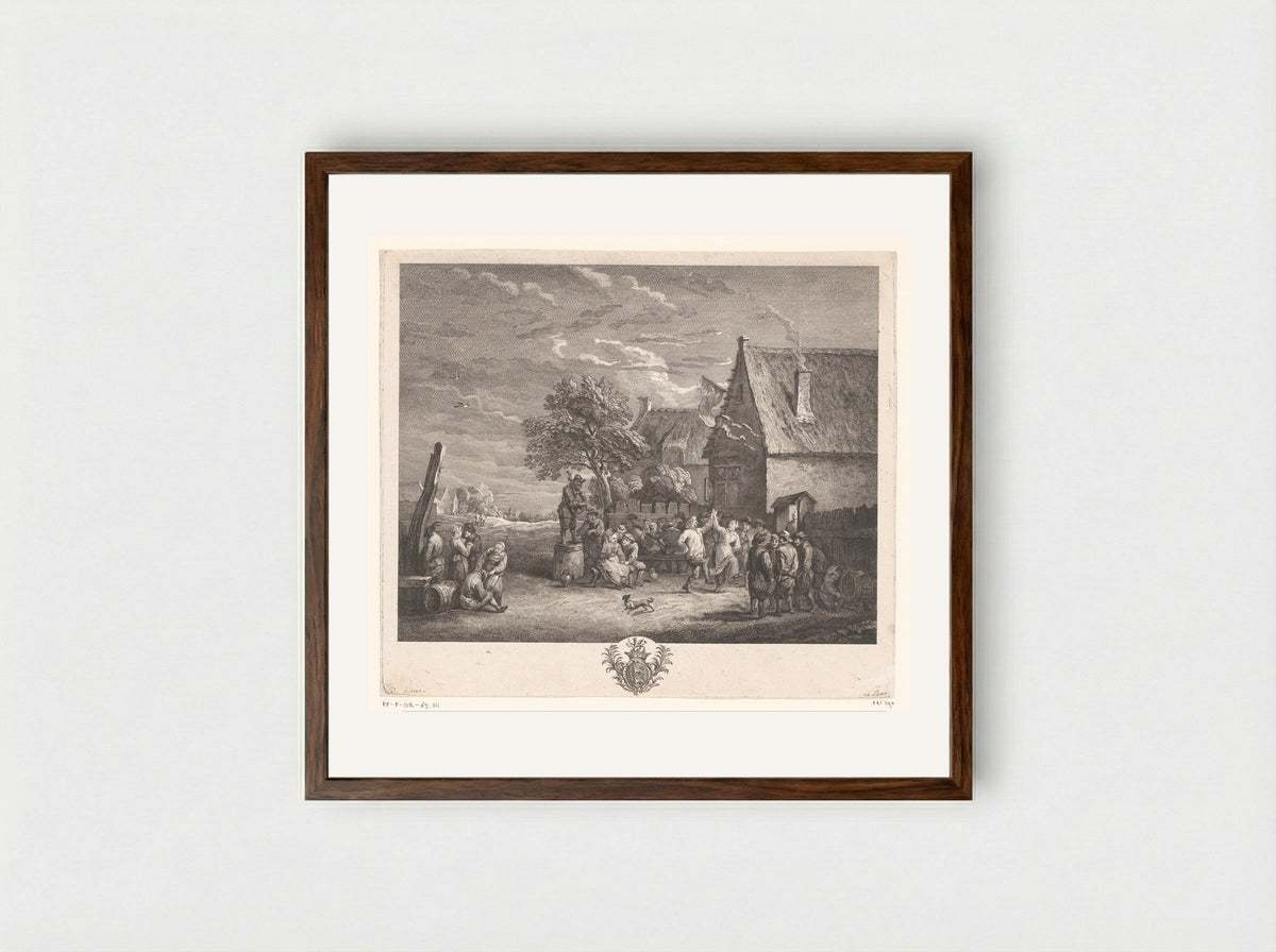 Boerenfeest voor een herberg - Jacques-Philippe Le Bas - Framed Print Dark Wood