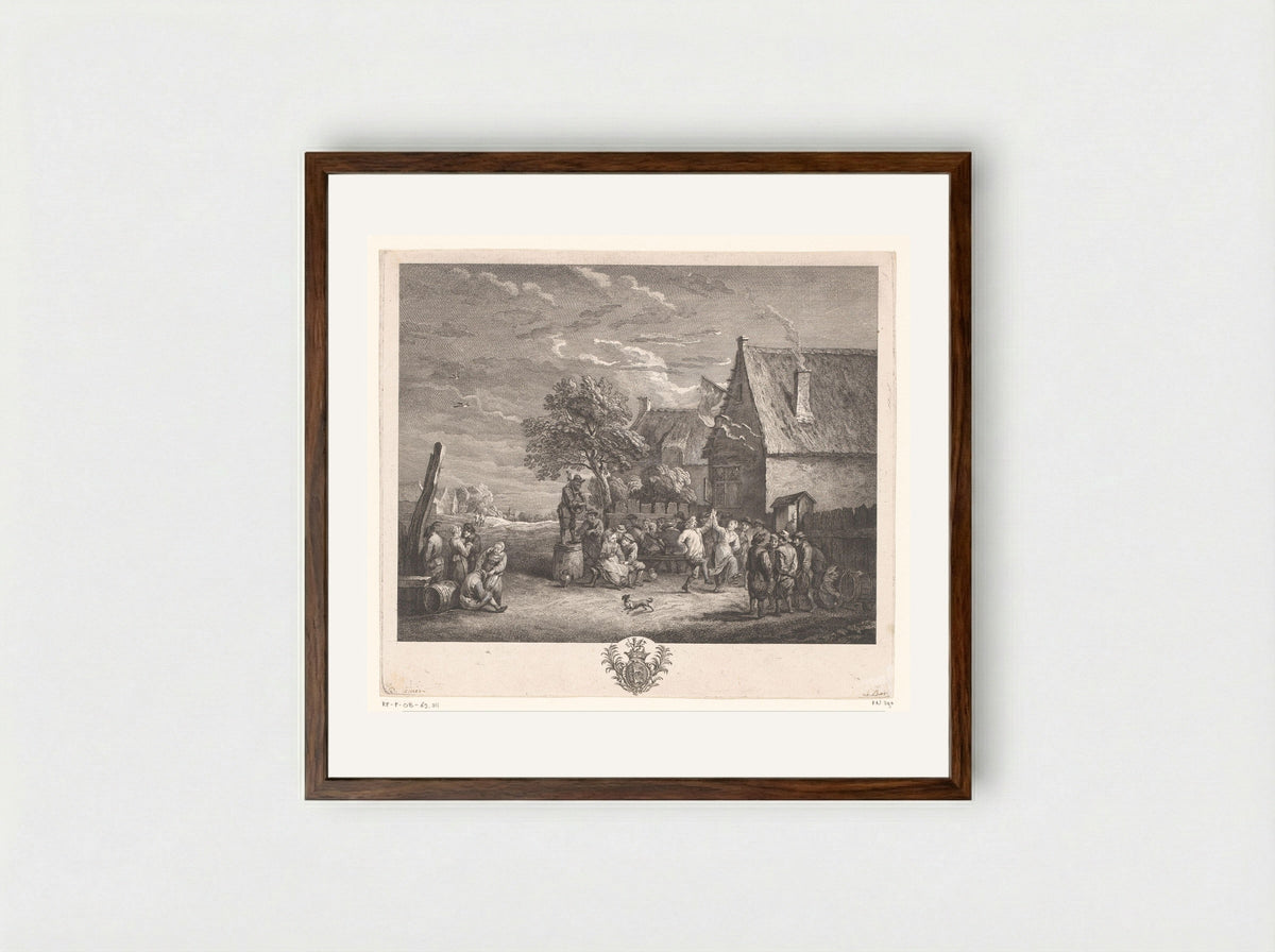 Boerenfeest voor een herberg - Jacques-Philippe Le Bas - Framed Print Dark Wood