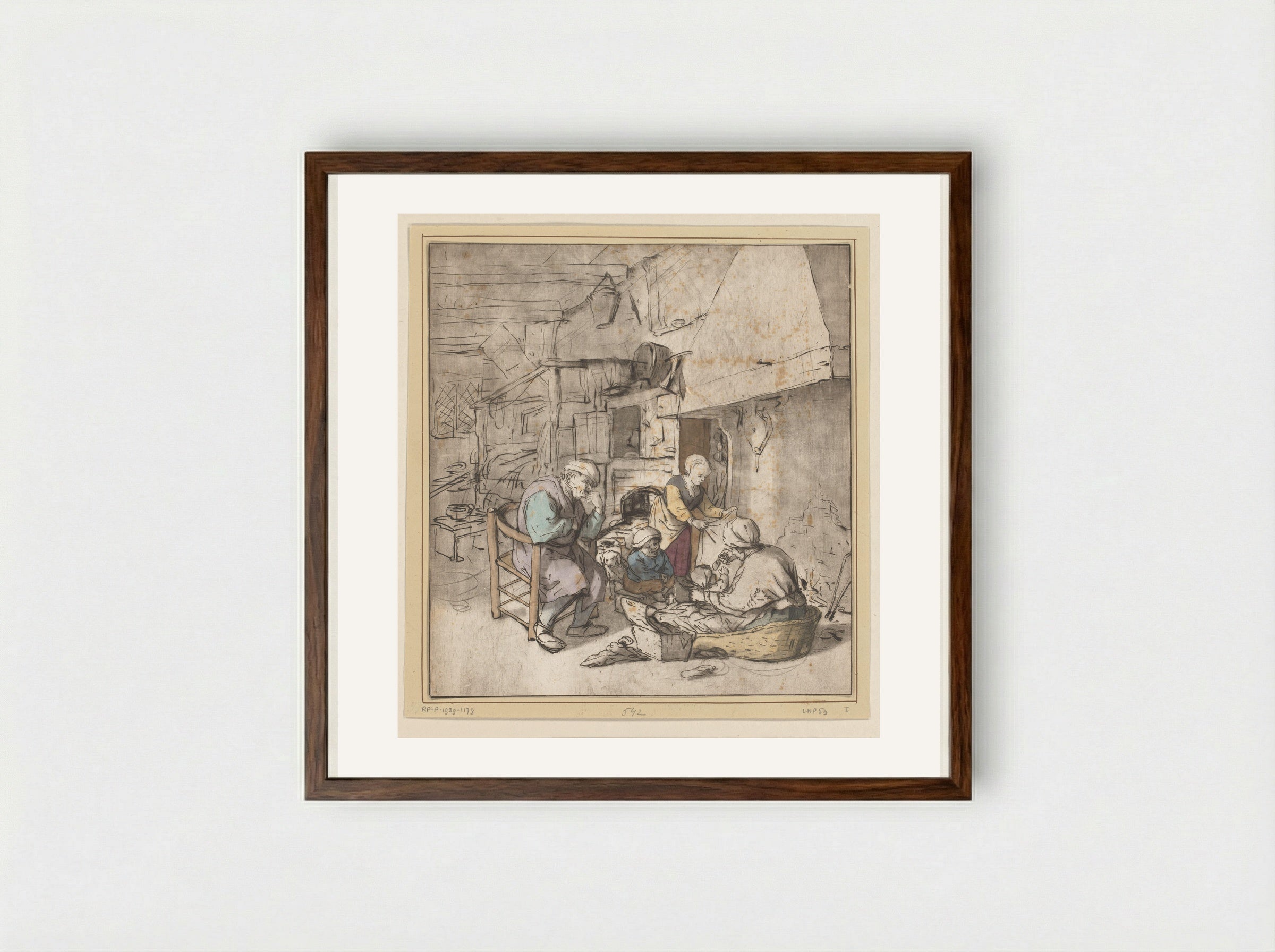 Boerengezin bij schoorsteen - Cornelis Ploos van Amstel - Framed Print Dark Wood