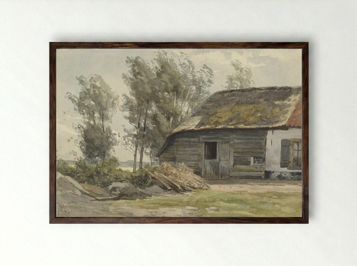 Boerenhofstede met schuur - Jan Willem van Borselen - Framed Print Dark Wood