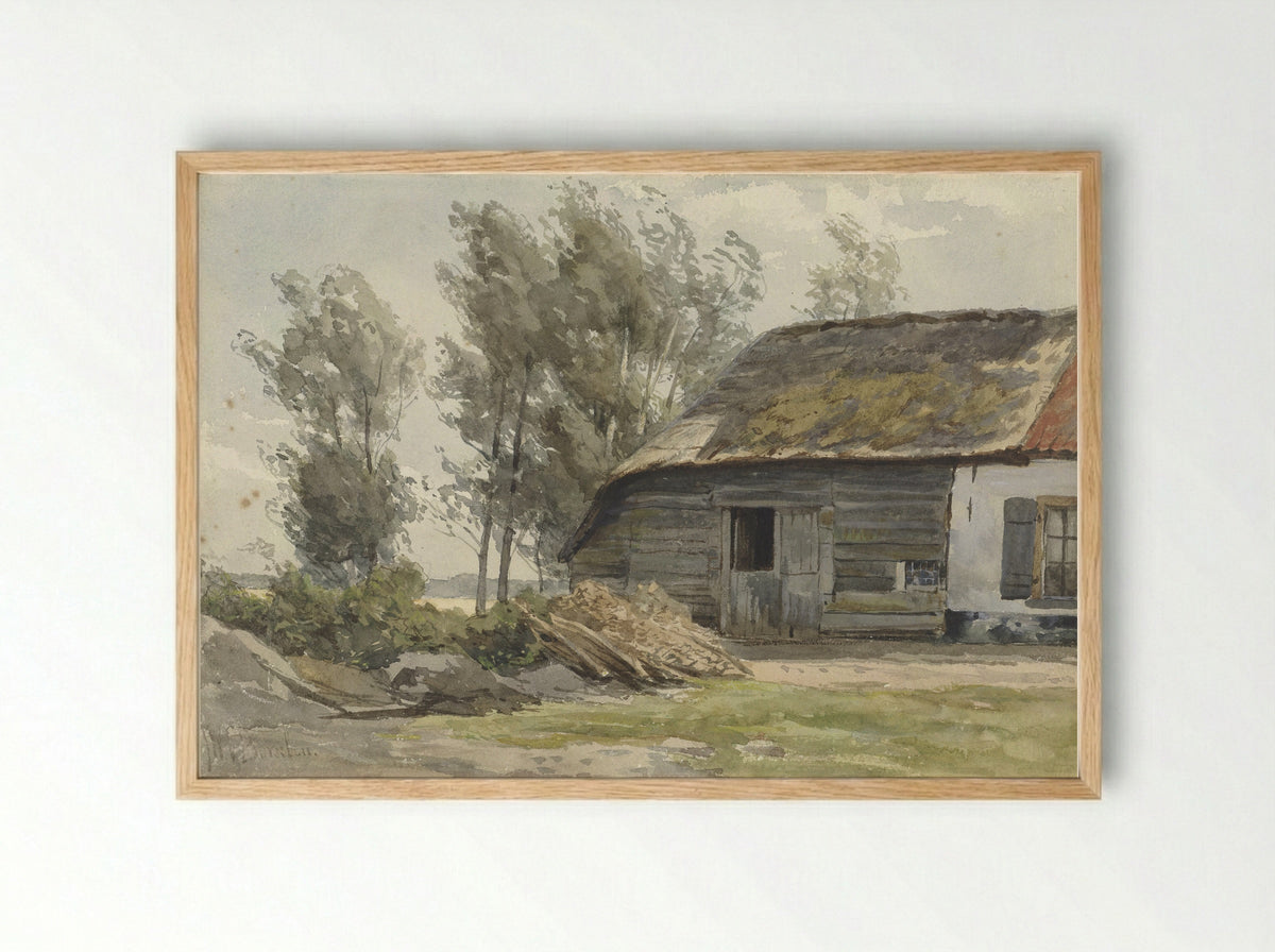 Boerenhofstede met schuur - Jan Willem van Borselen - Framed Print Wood