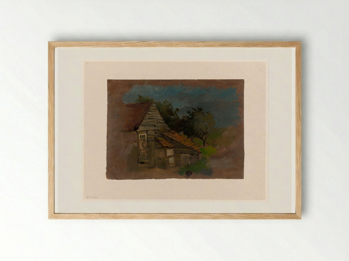 Boerenhuis met kleine schuur - Jan Weissenbruch - Framed Print Wood