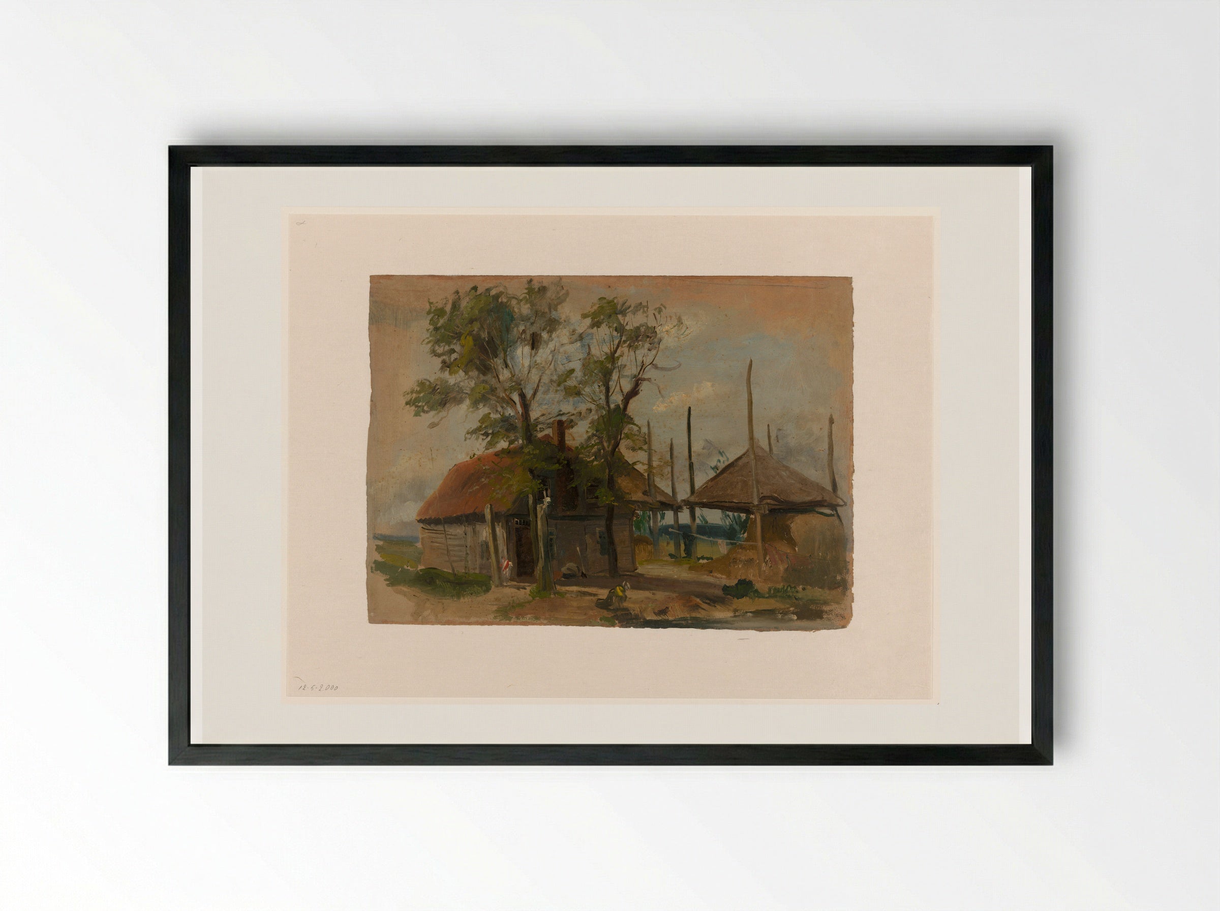 Boerenhuis met twee hooibergen - Jan Weissenbruch - Framed Print Black